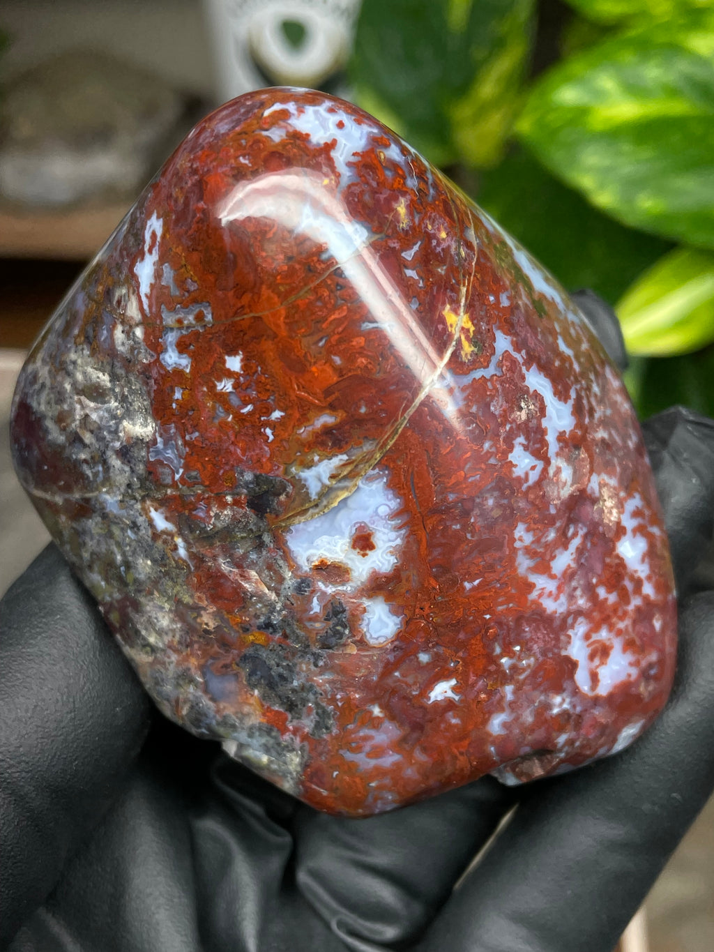 StoneBorn Creations Hand Polished Red Jasper with Blue Chalcedony Veining and Natural Earth Matrix Freeform Finish