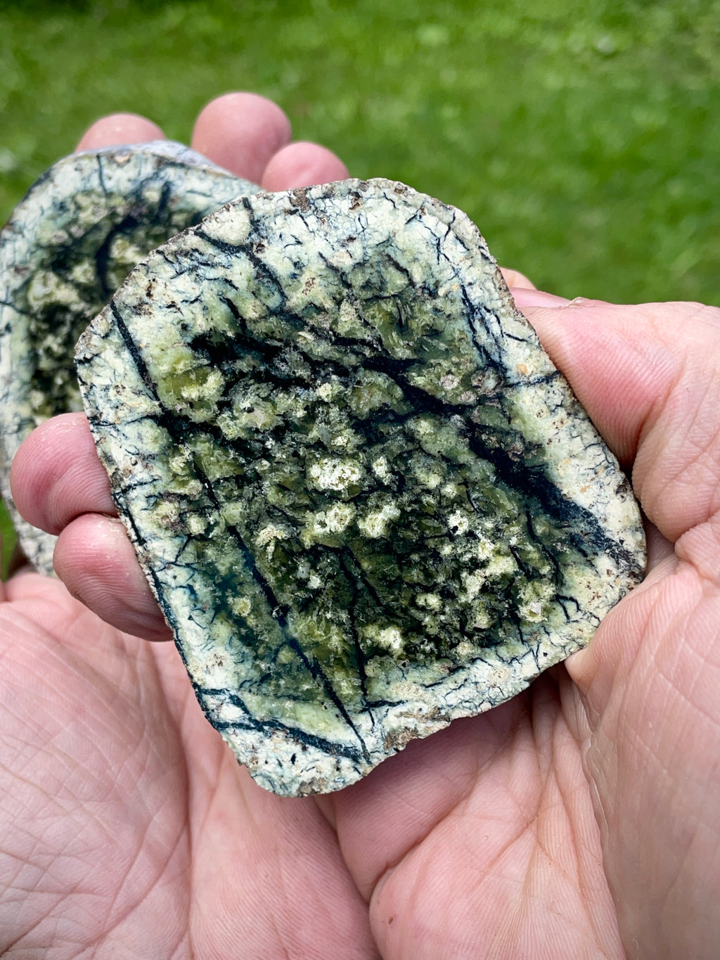 StoneBorn Creations | Hand-Polished Vermont Serpentine Bookmatched Pair | One-of-a-Kind Natural Display Stones