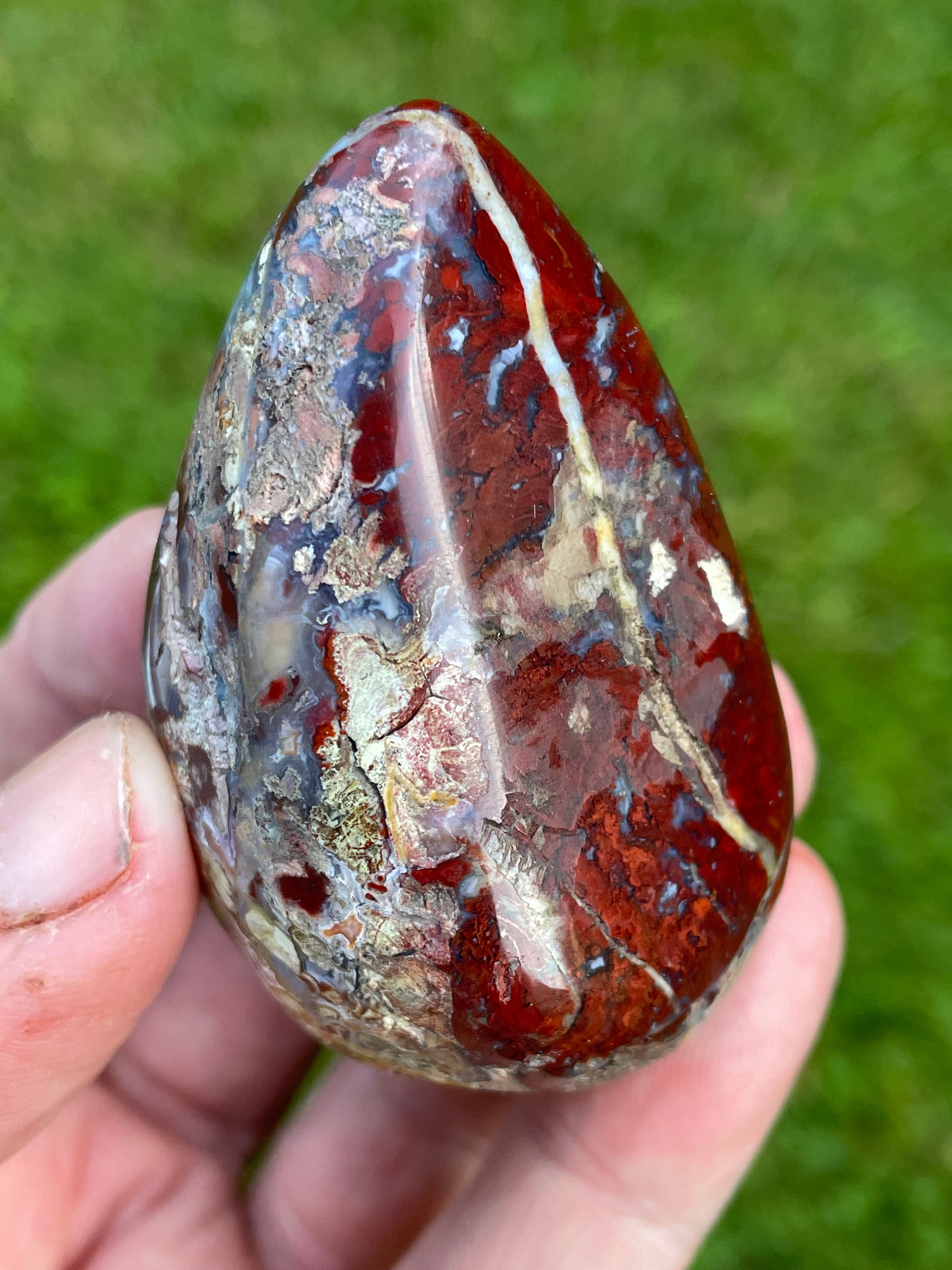 StoneBorn Creations Hand-Polished Brecciated Jasper Freeform with Crimson Red Chalcedony, Natural Quartz Veins & Earth-Toned Matrix