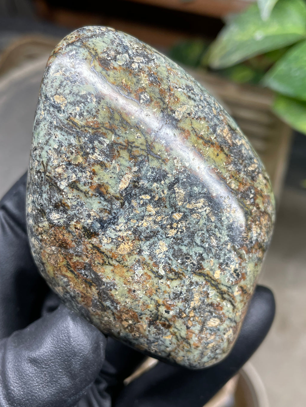 StoneBorn Creations Hand-Polished Vermont Serpentine Freeform with Moss Green Matrix, Earthy Iron Tones and Natural Organic Patterning