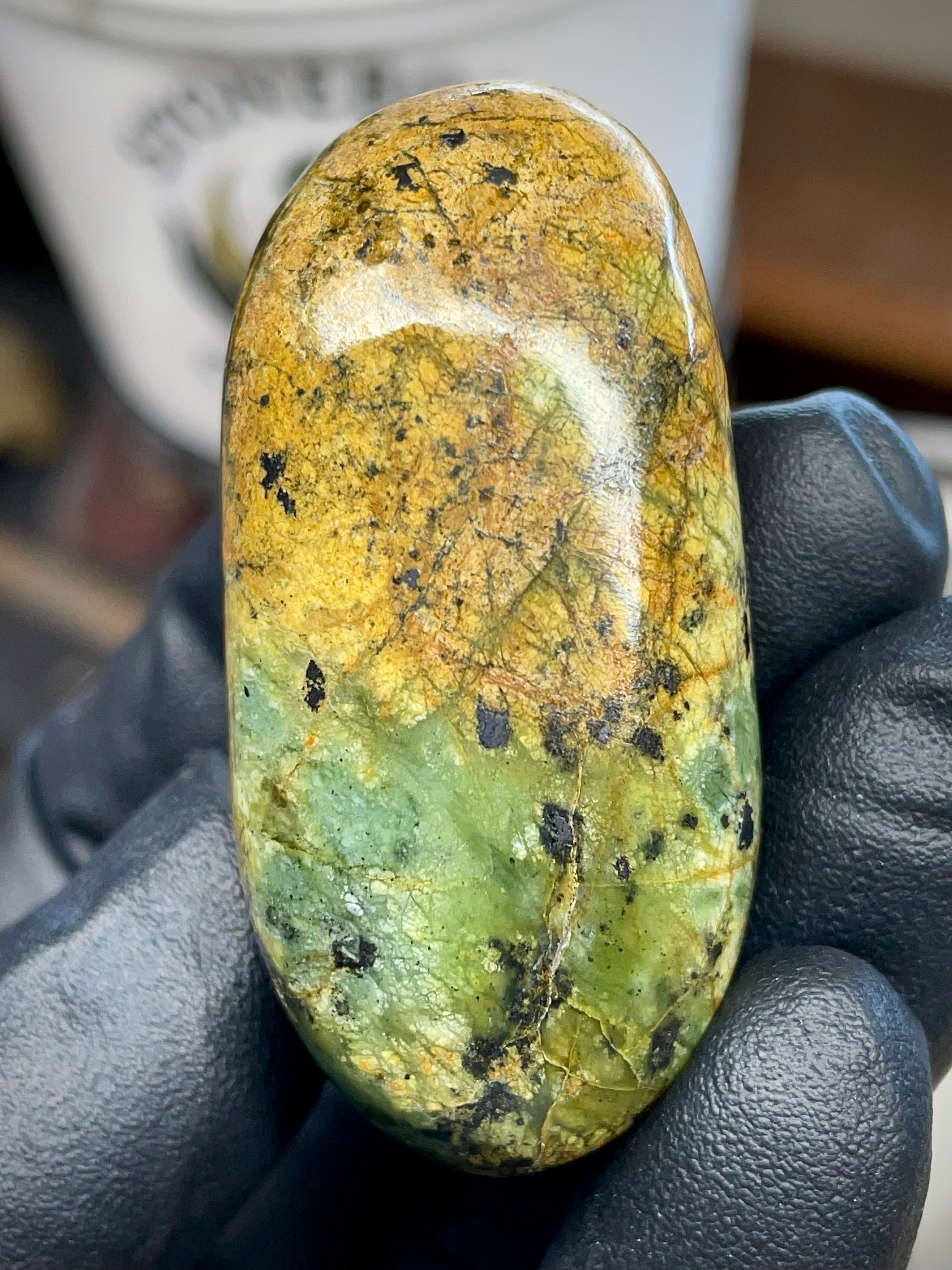Hand Polished River-Found Serpentine Stone | Green & Gold Freeform | StoneBorn Creations