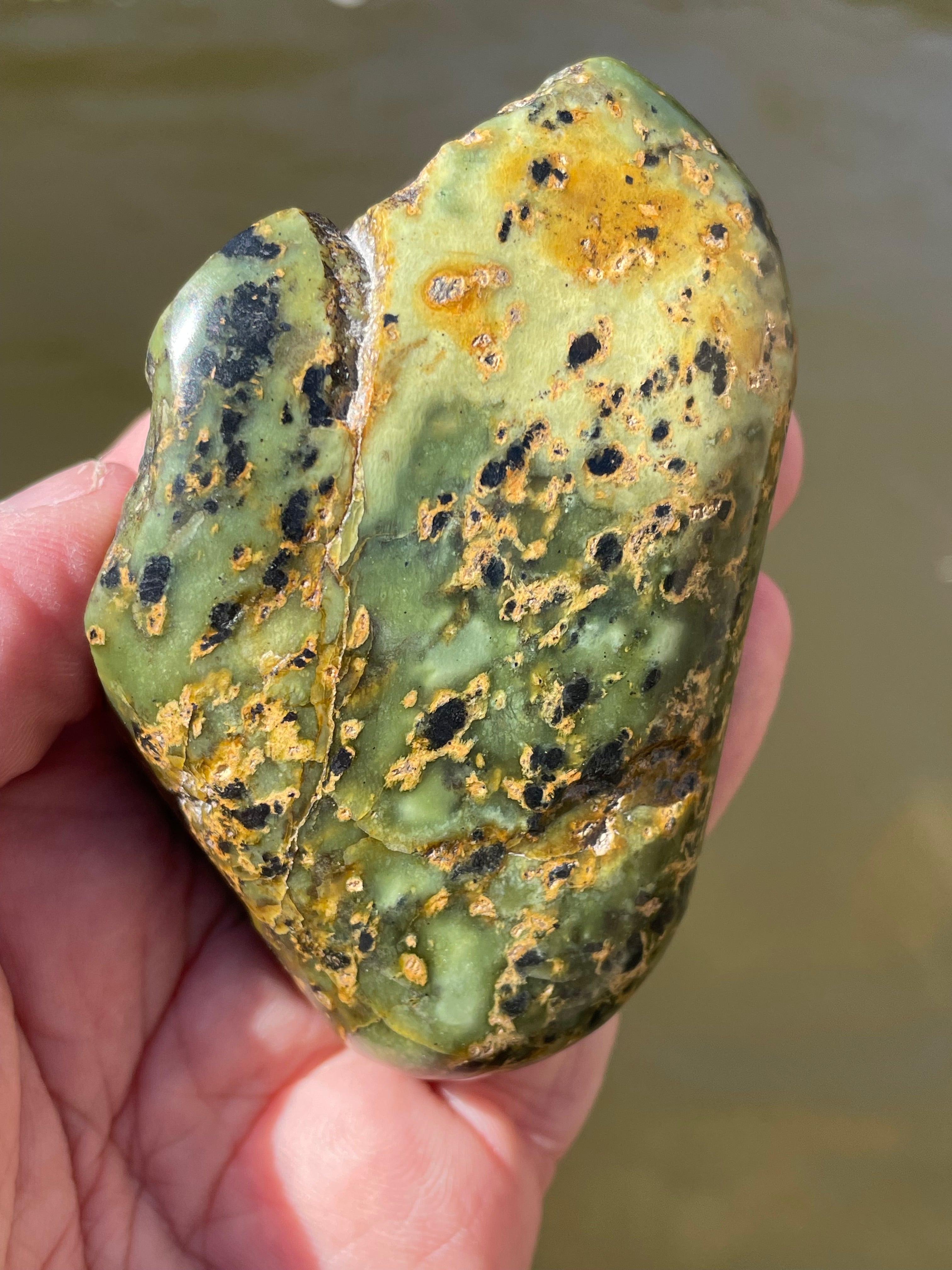 StoneBorn Creations Hand-Polished Vermont Serpentine with Black Inclusions, Golden Earth Matrix, and Natural Freeform Finish