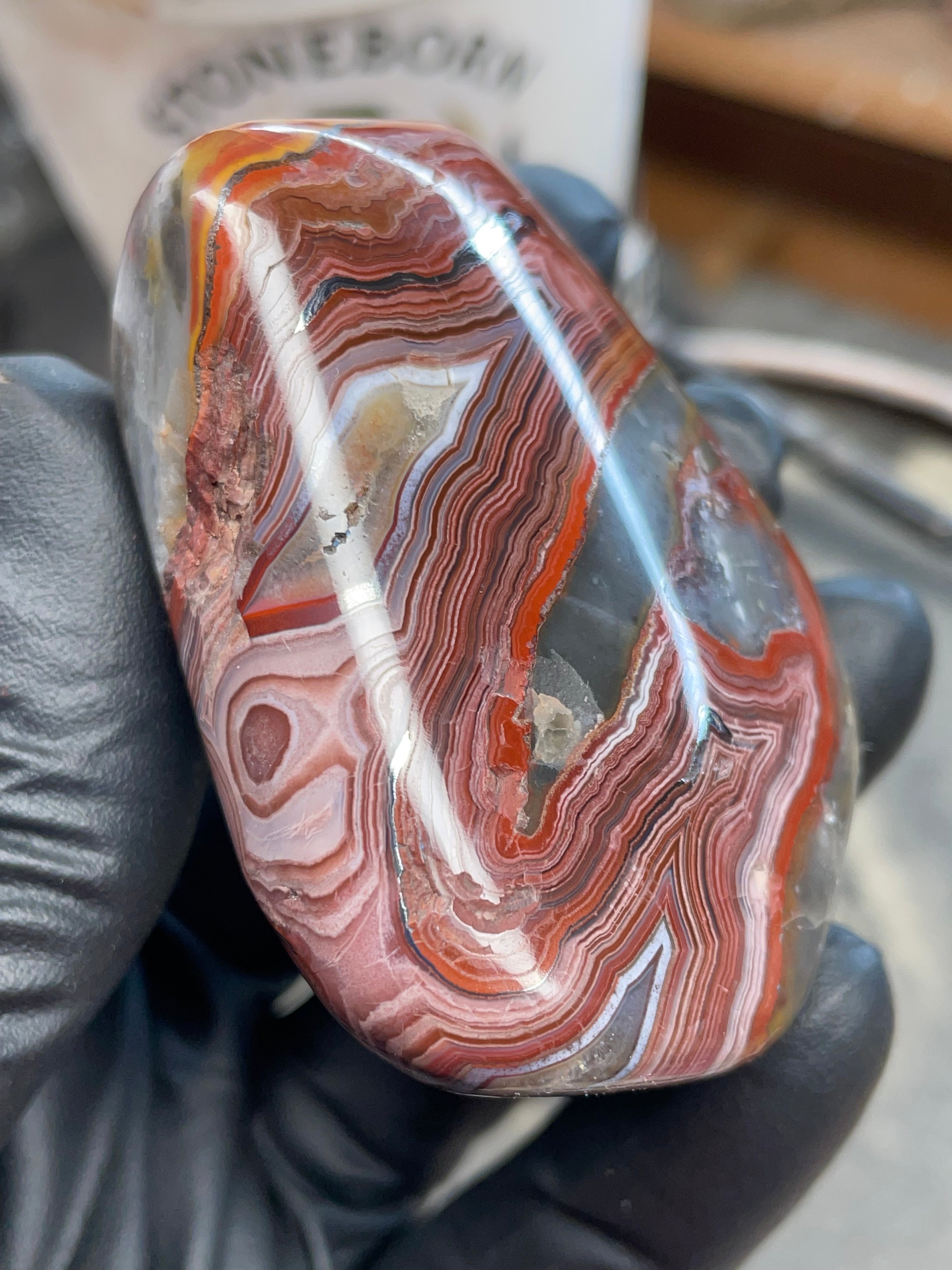 StoneBorn Creations – Hand Polished Crazy Lace Agate – Double Sided Fire Banding