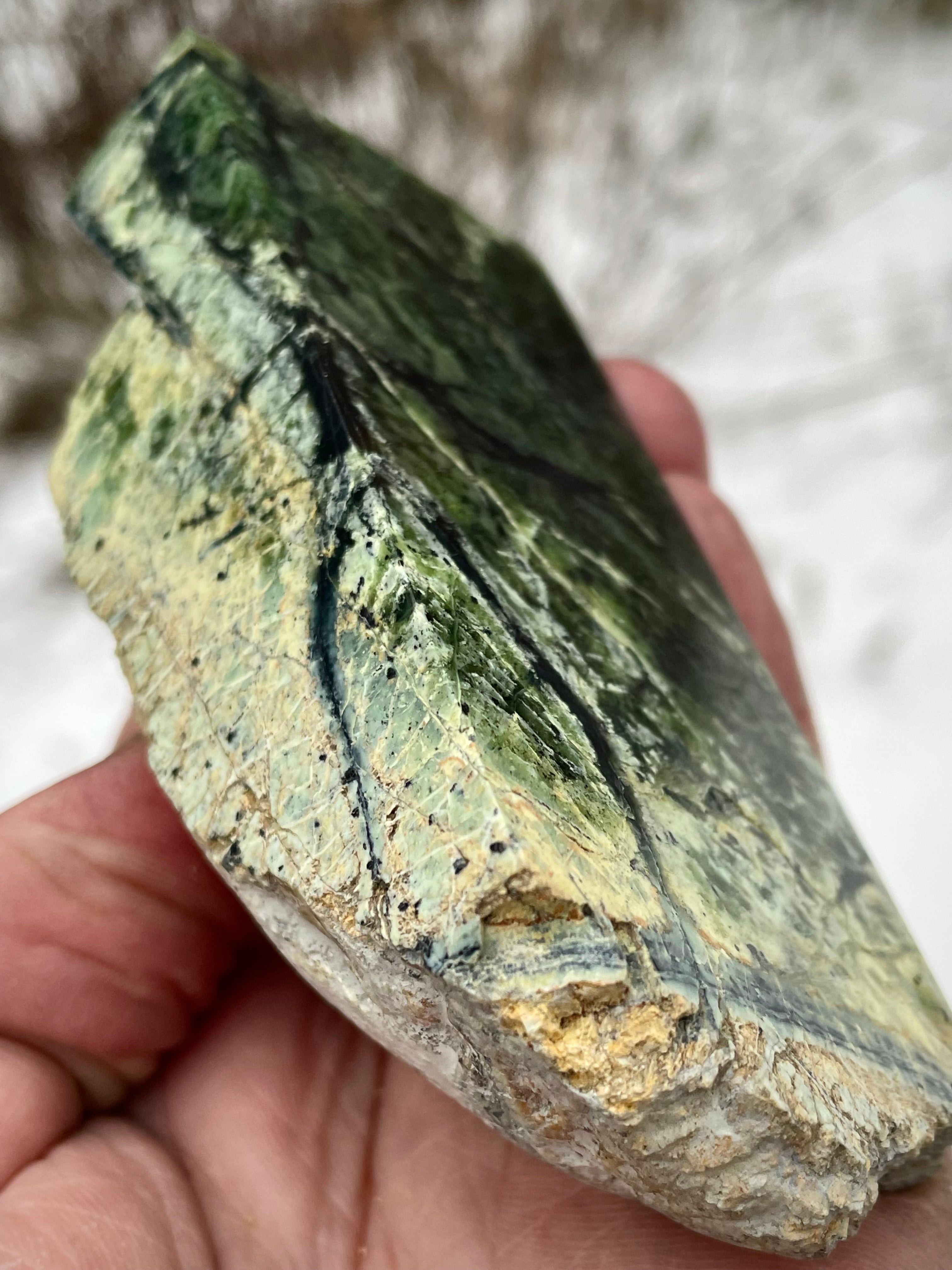 🌲 Polished Vermont Greenstone – Deep Veined Standing Stone (Hand-Collected & Polished)