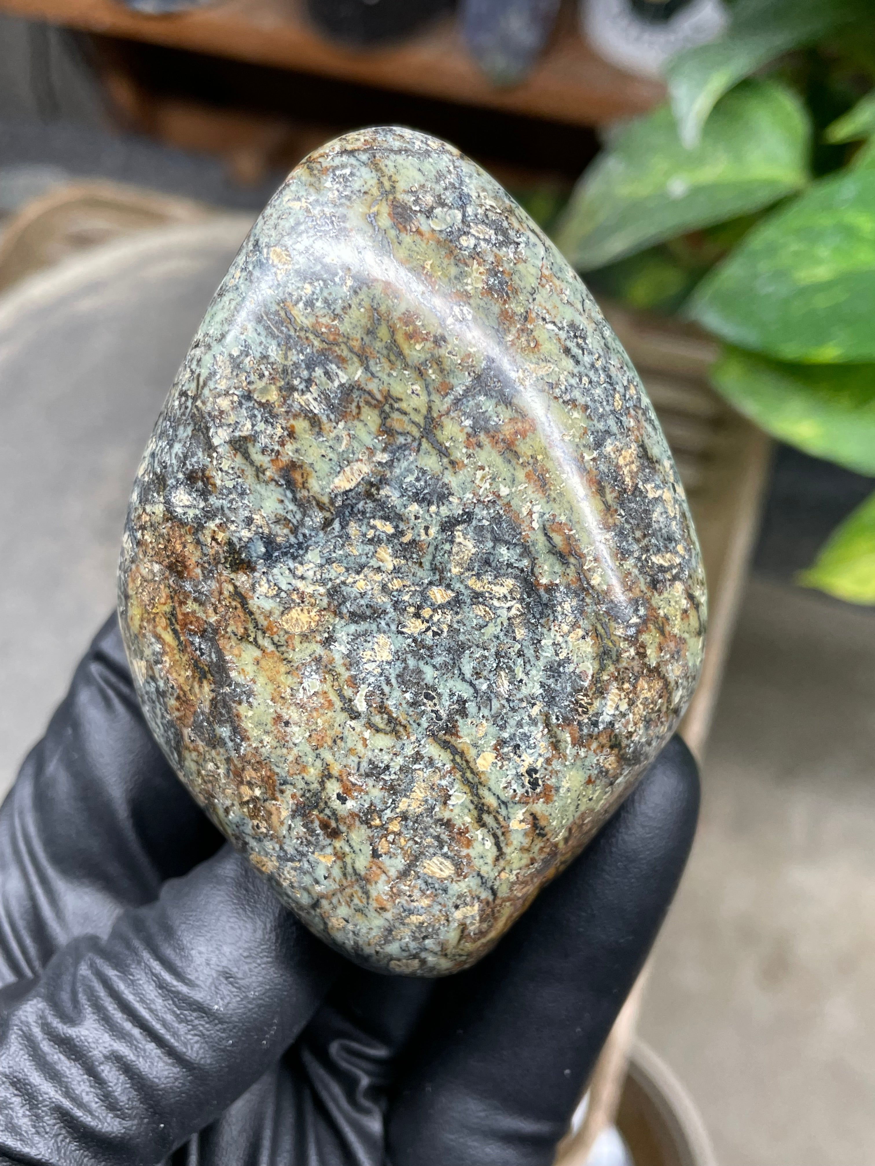 StoneBorn Creations Hand-Polished Vermont Serpentine Freeform with Moss Green Matrix, Earthy Iron Tones and Natural Organic Patterning