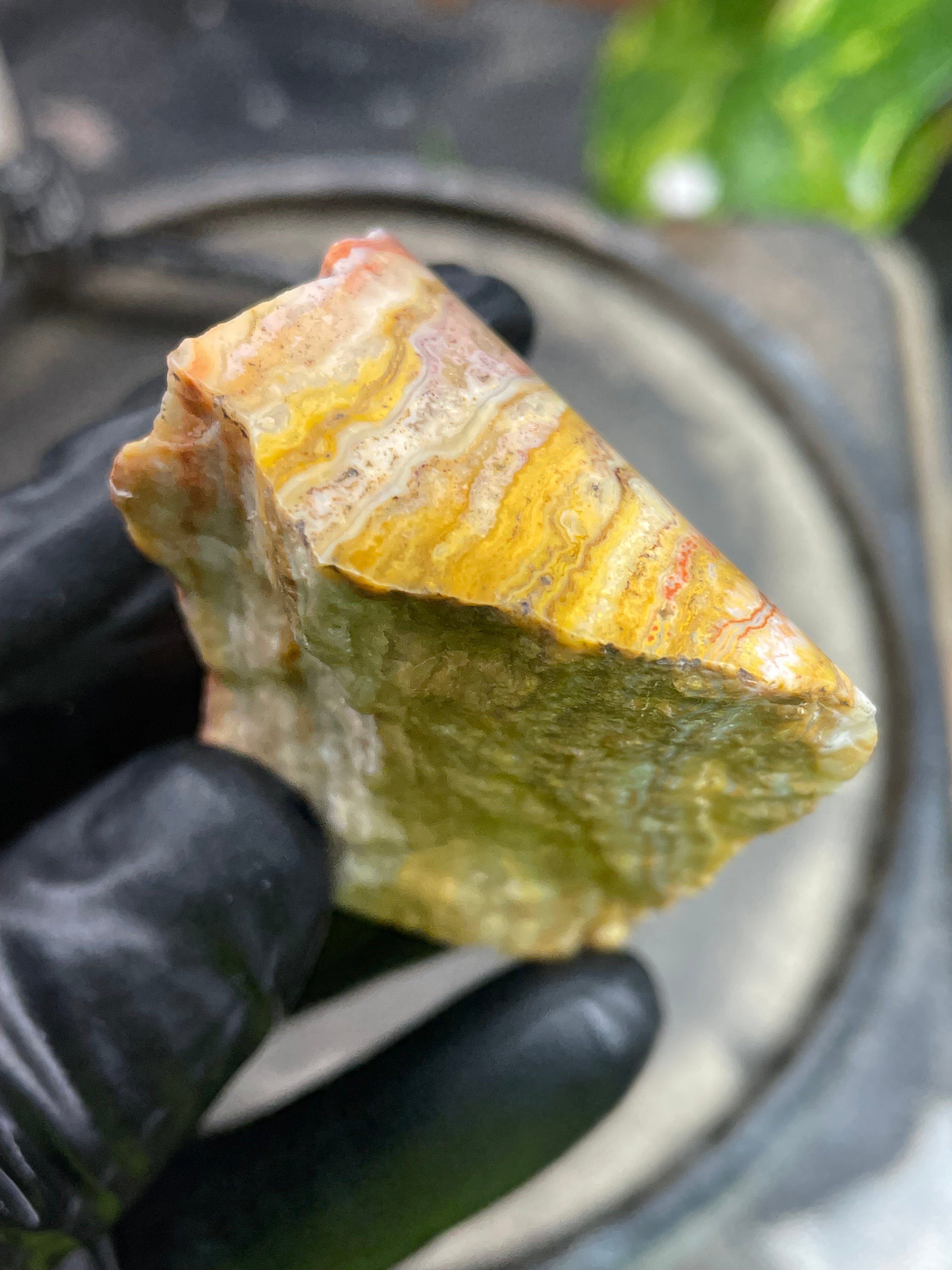 Hand-Polished Banded Agate with Warm Golden Layers and Intricate Lace Patterning