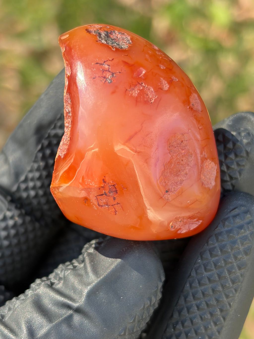 StoneBorn Creations – Fiery Orange Carnelian Agate | Hand-Polished Translucent Stone with Natural Red Matrix