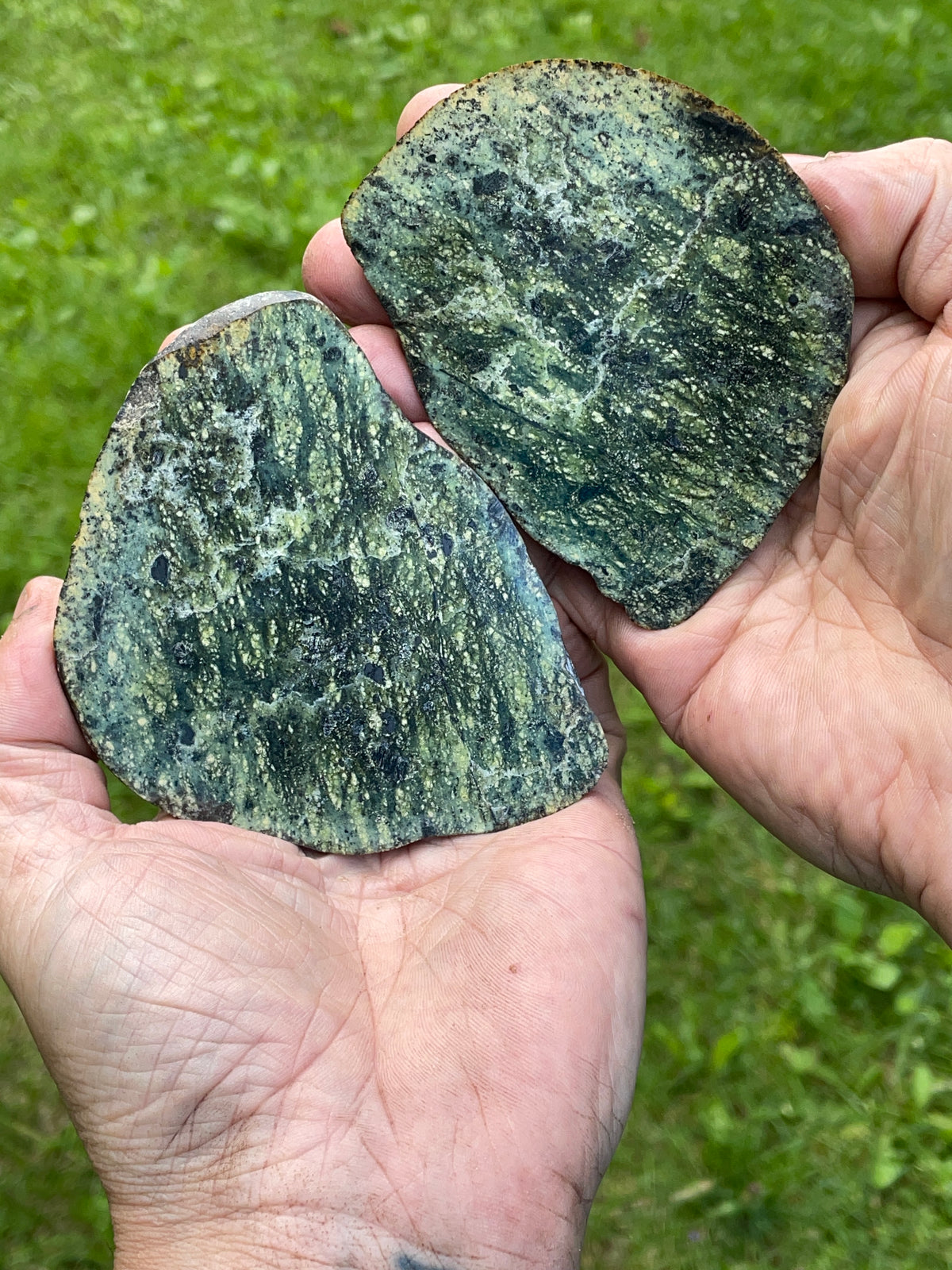 StoneBorn Creations Green Serpentine Matching Pair – Hand Polished Natural Stone