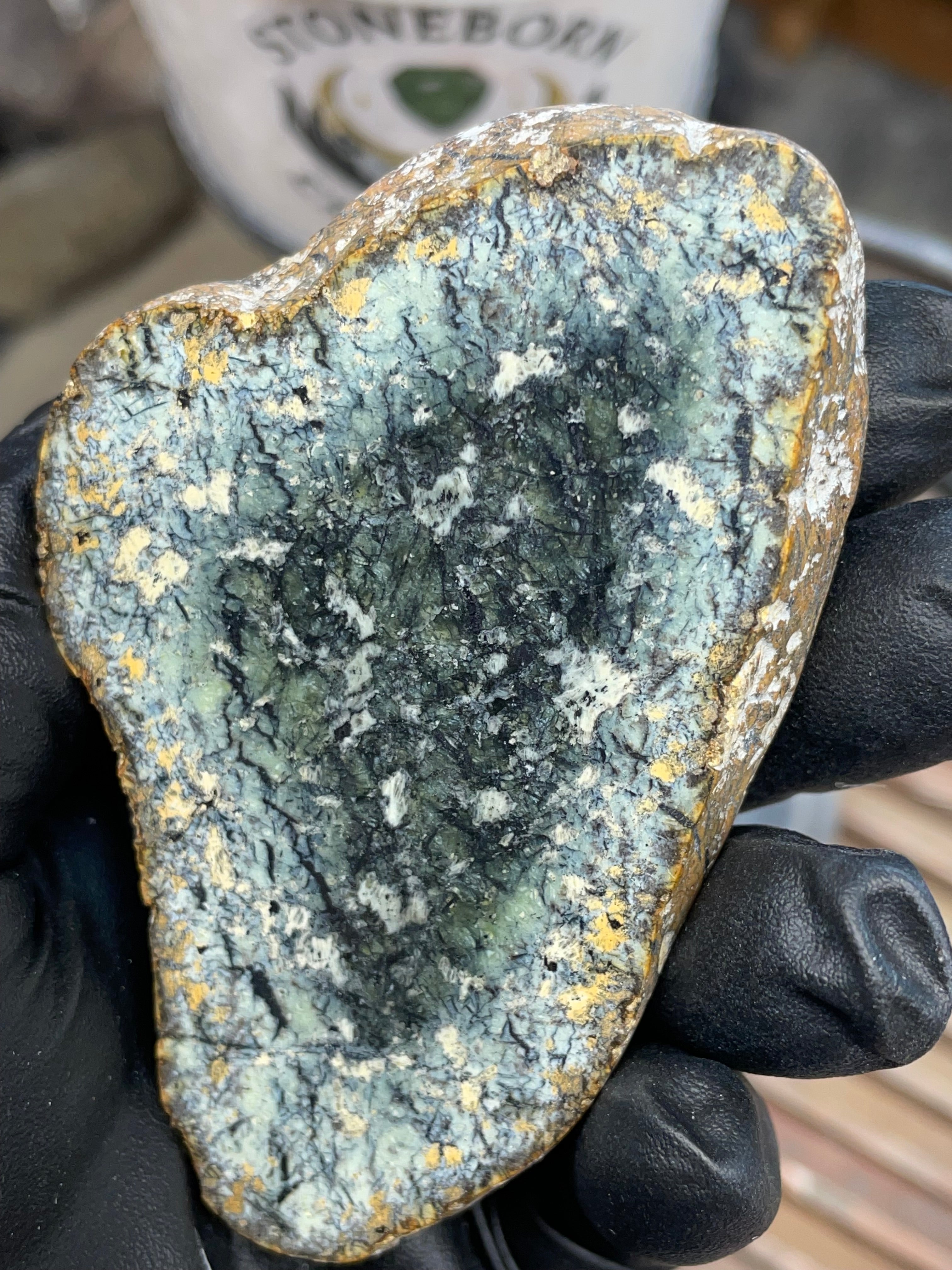 Hand-Collected Serpentine with Dark Green Core | Raw & Refined StoneBorn Slab