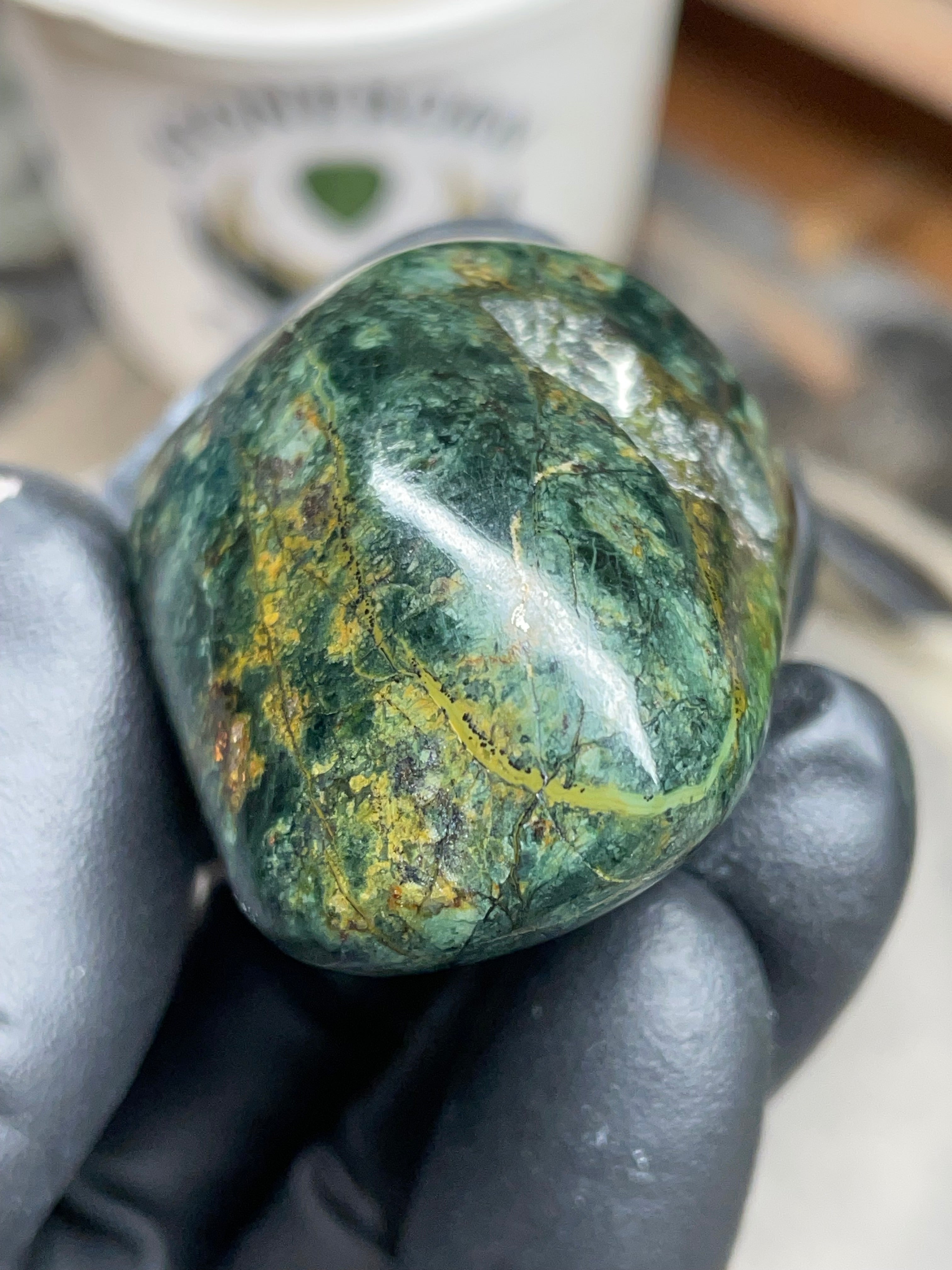 StoneBorn Creations Hand-Polished Vermont Serpentine with Deep Forest Greens, Golden Veining & Natural Mineral Inclusions