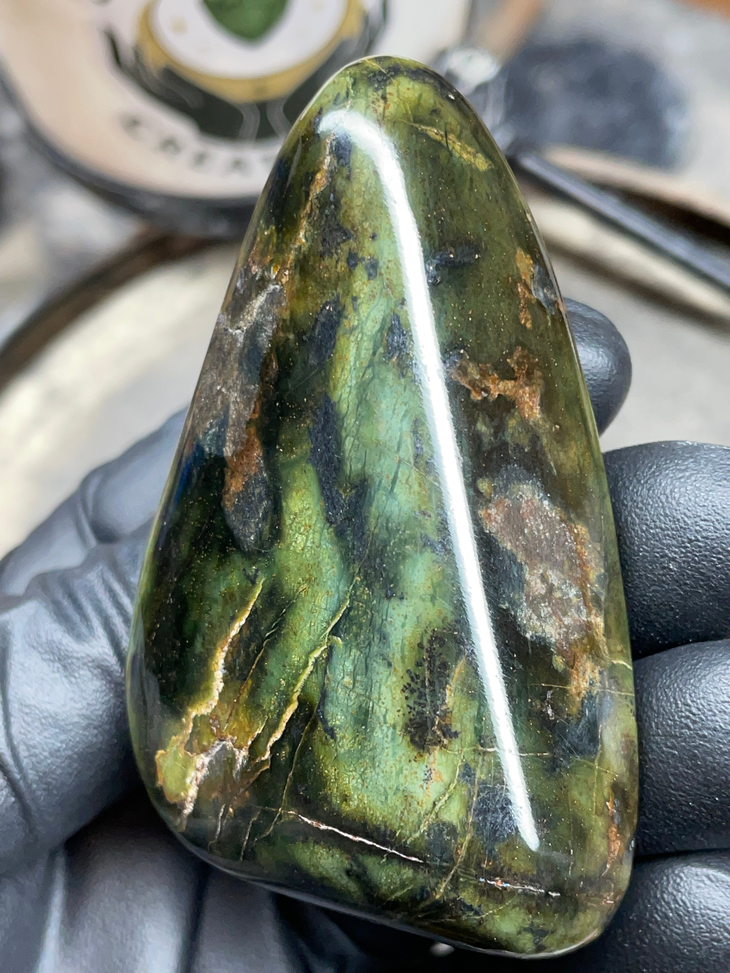 StoneBorn Creations – Hand Polished Vermont Serpentine with Natural Mineral Veins | One-of-a-Kind Display Stone