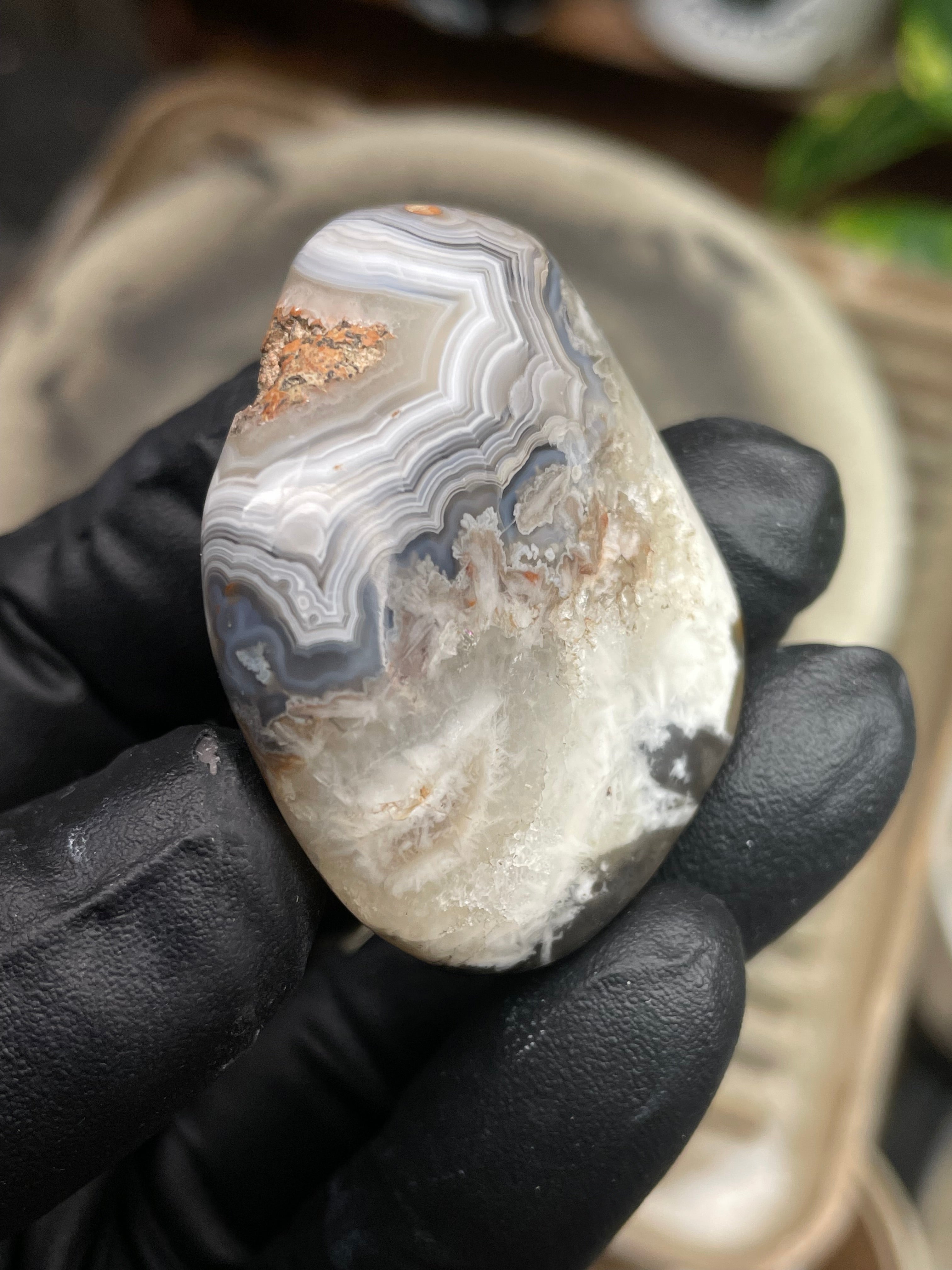 StoneBorn Creations Hand-Polished Banded Agate Freeform Display Stone | Natural Fortification Lines & Raw Crystal Texture