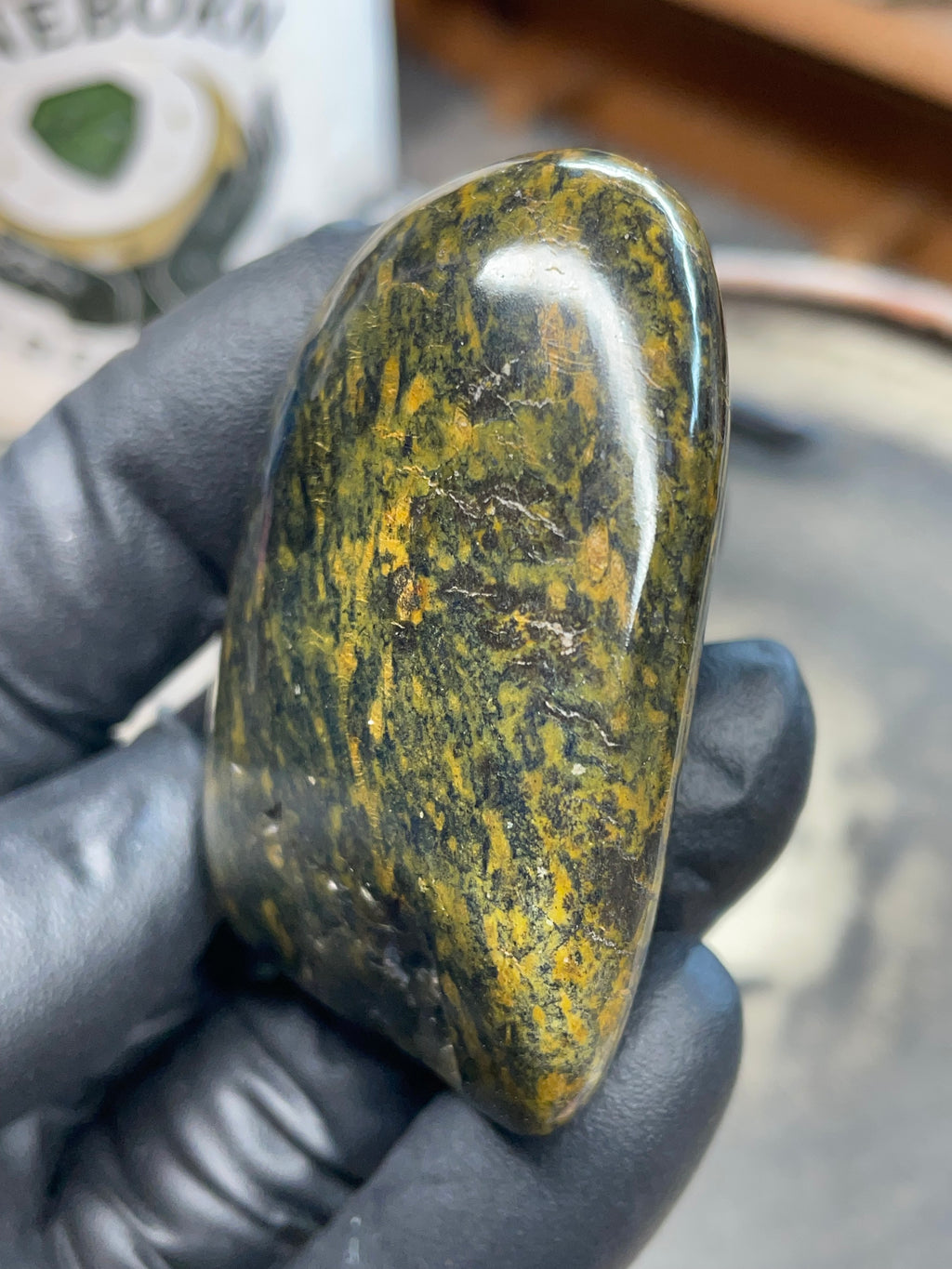 StoneBorn Creations – Hand-Polished Vermont Greenstone (Forest Gold Tones)