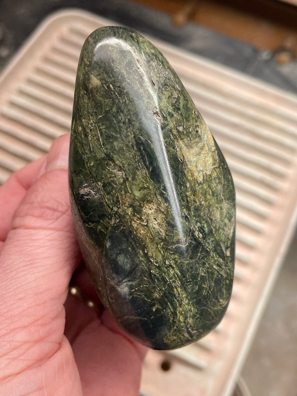 Hand-Polished Vermont Serpentine with Deep Forest Greens and Natural Gold Fleecking