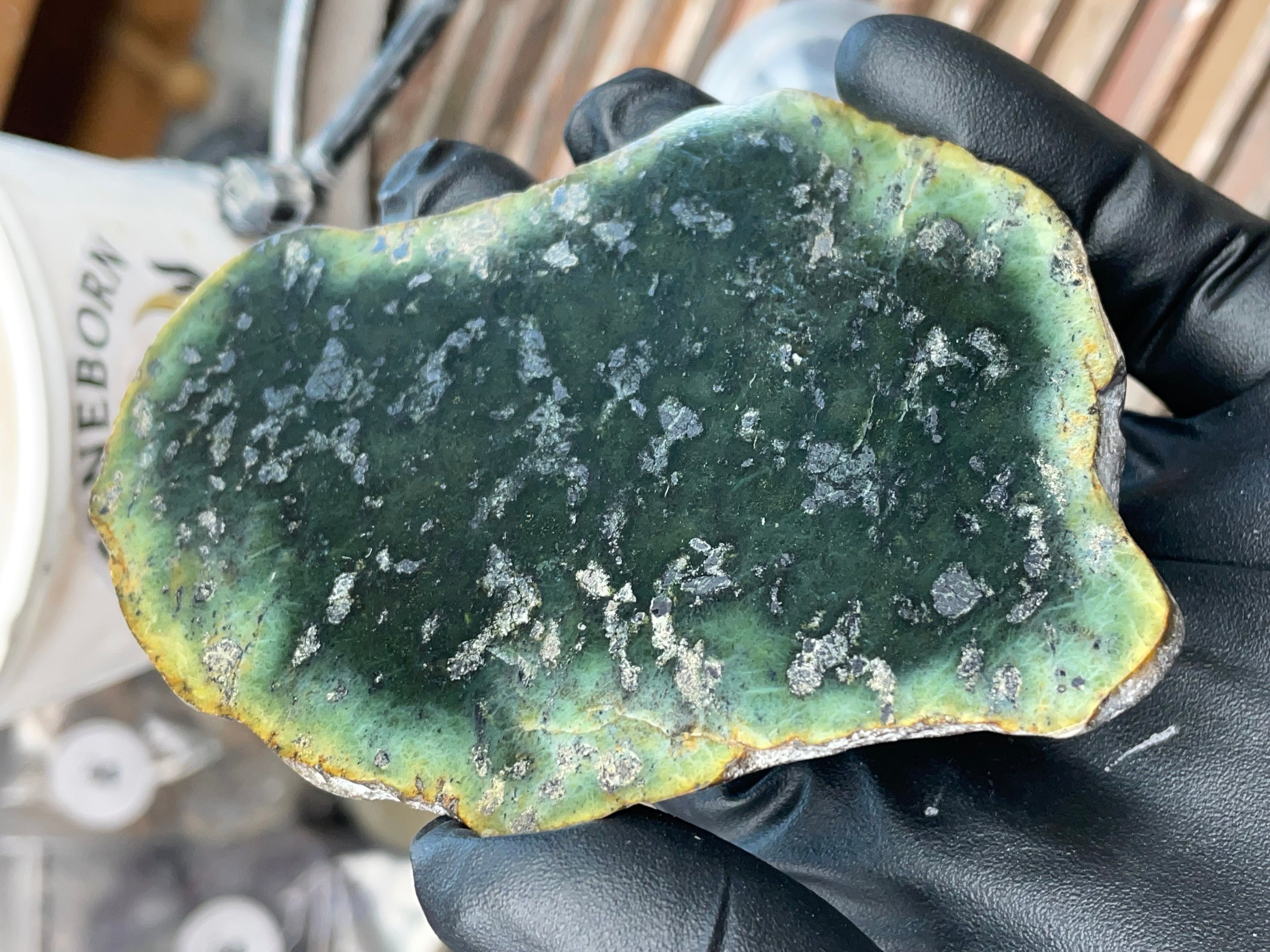 StoneBorn Creations – Hand-Polished Green Jasper Slab (Raw Edge)