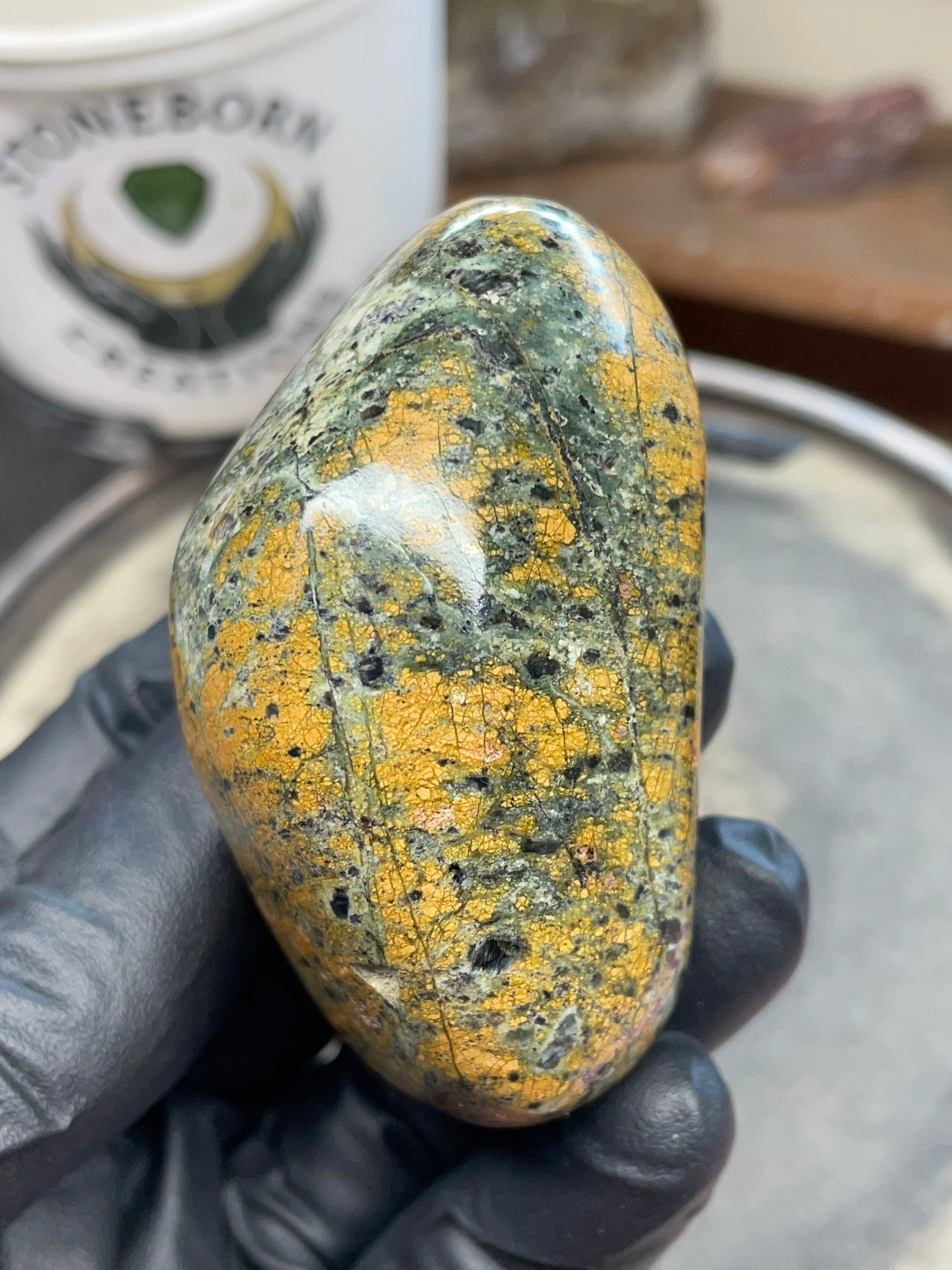 StoneBorn Creations – Hand Polished Vermont Greenstone with Golden Matrix & Quartz Veins