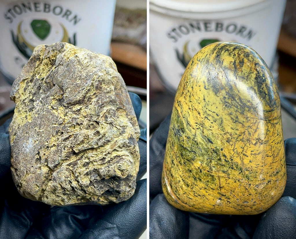 Hand-Polished Golden Serpentine | One-of-One River Stone