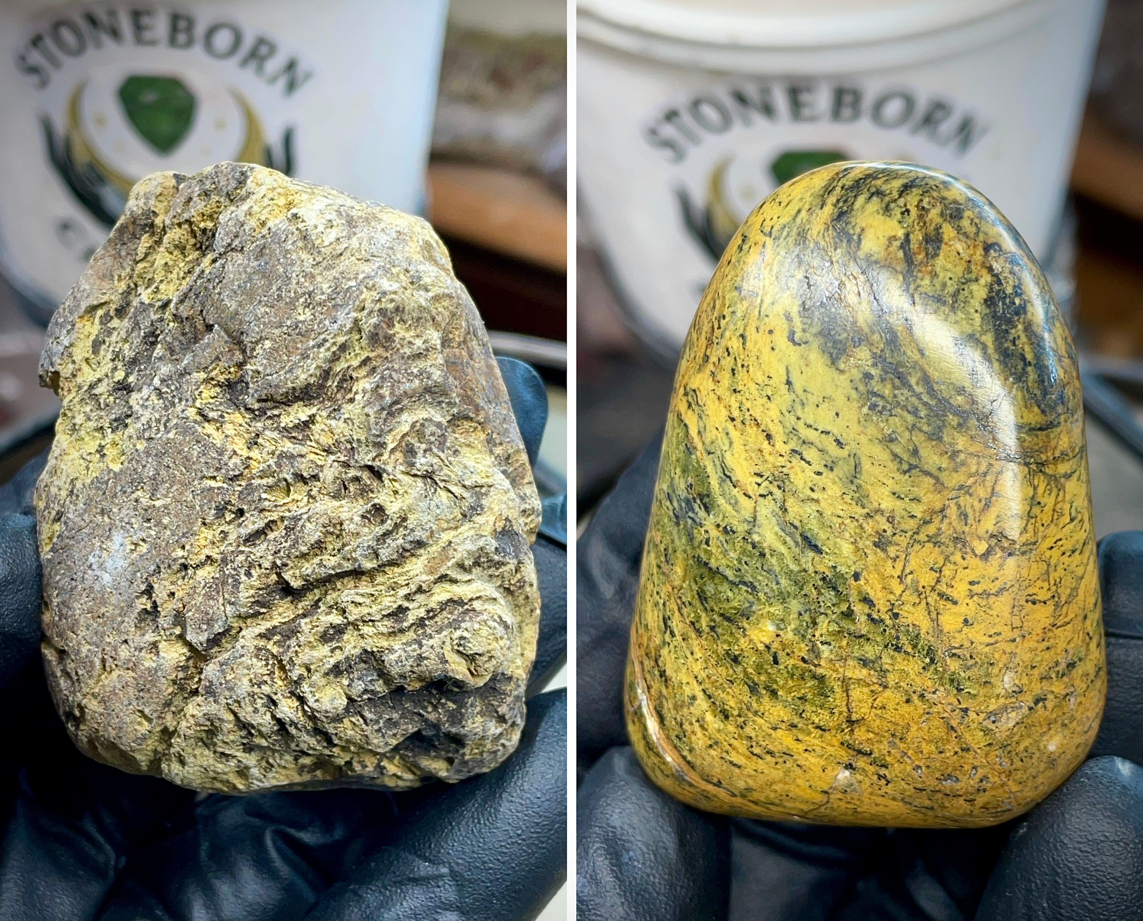 Hand-Polished Golden Serpentine | One-of-One River Stone