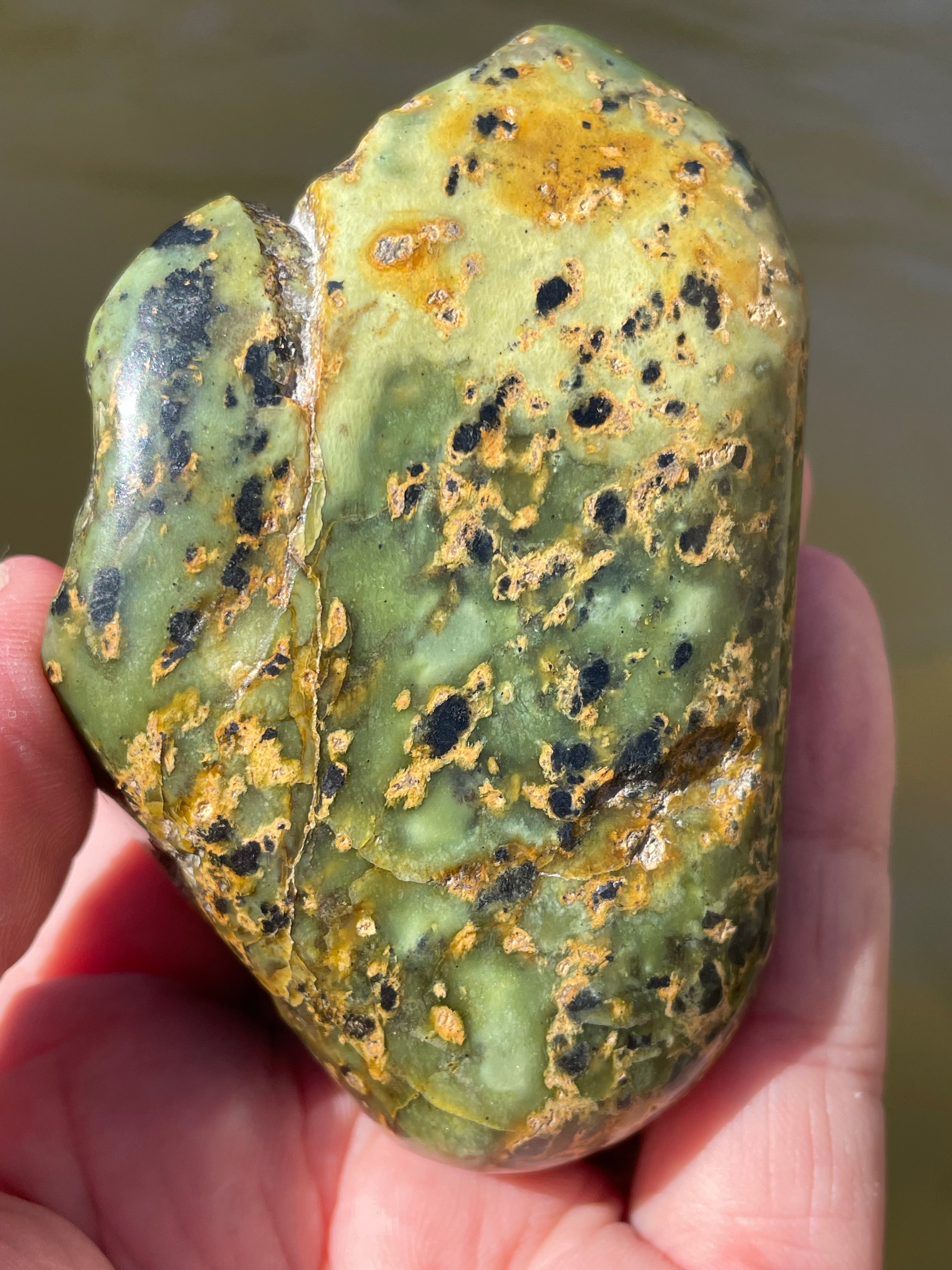 StoneBorn Creations Hand-Polished Vermont Serpentine with Black Inclusions, Golden Earth Matrix, and Natural Freeform Finish