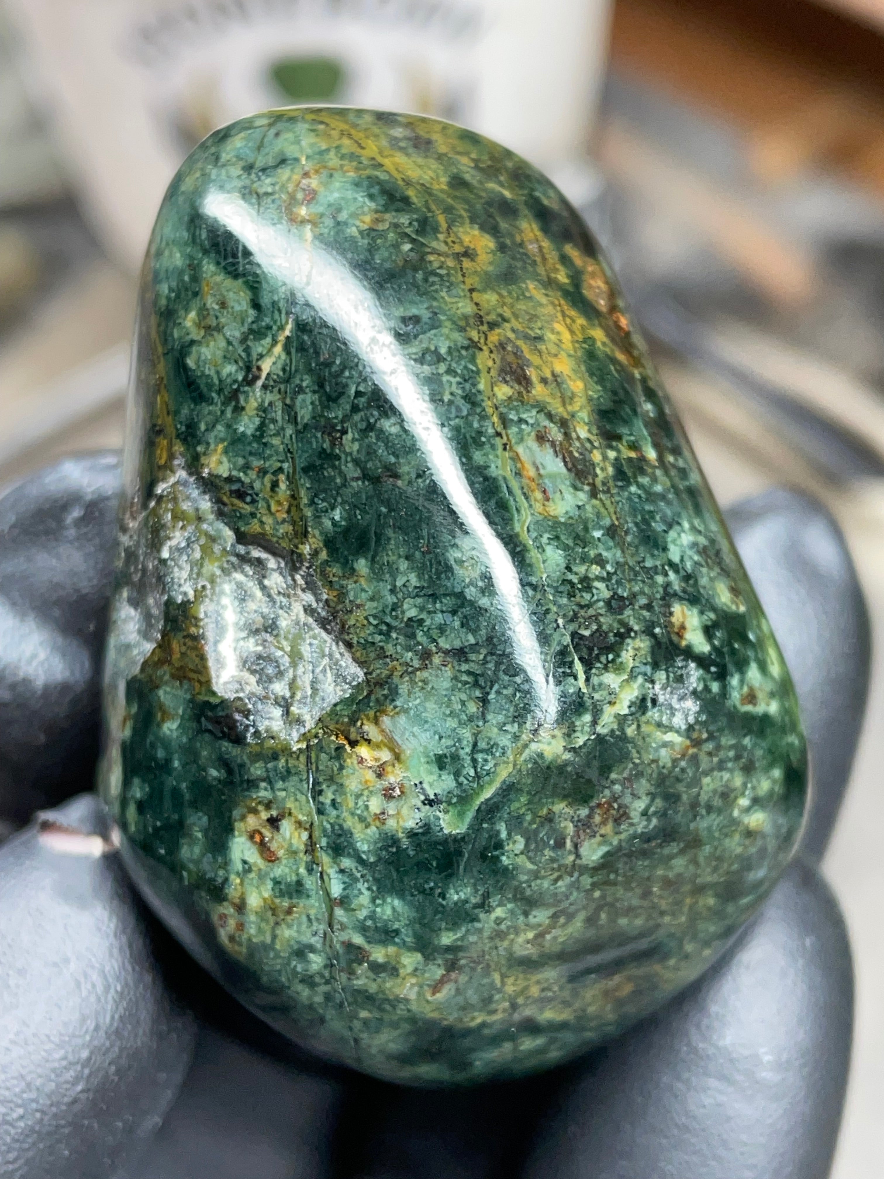 StoneBorn Creations Hand-Polished Vermont Serpentine with Deep Forest Greens, Golden Veining & Natural Mineral Inclusions