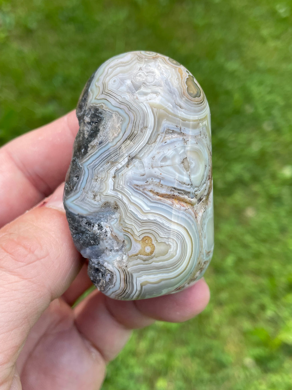 StoneBorn Creations Hand-Polished Lace Agate Freeform with Intricate Fortification Banding, Orbicular Eyes & Preserved Natural Matrix