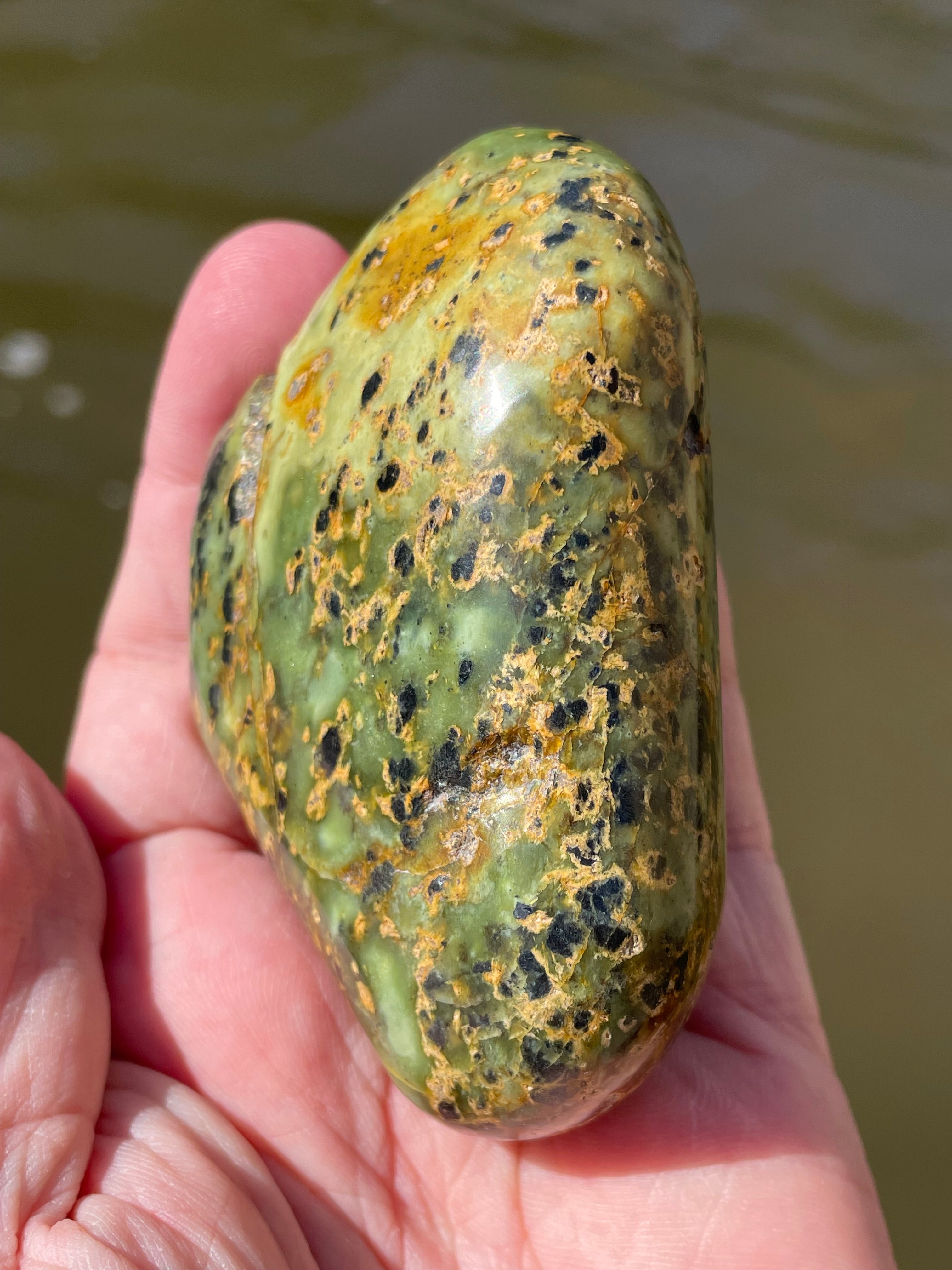 StoneBorn Creations Hand-Polished Vermont Serpentine with Black Inclusions, Golden Earth Matrix, and Natural Freeform Finish