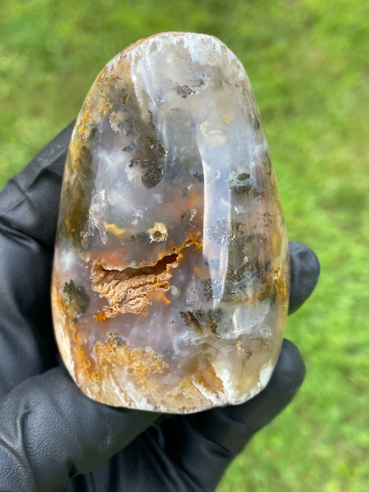 StoneBorn Creations Hand-Polished Plume Agate Freeform Display Stone