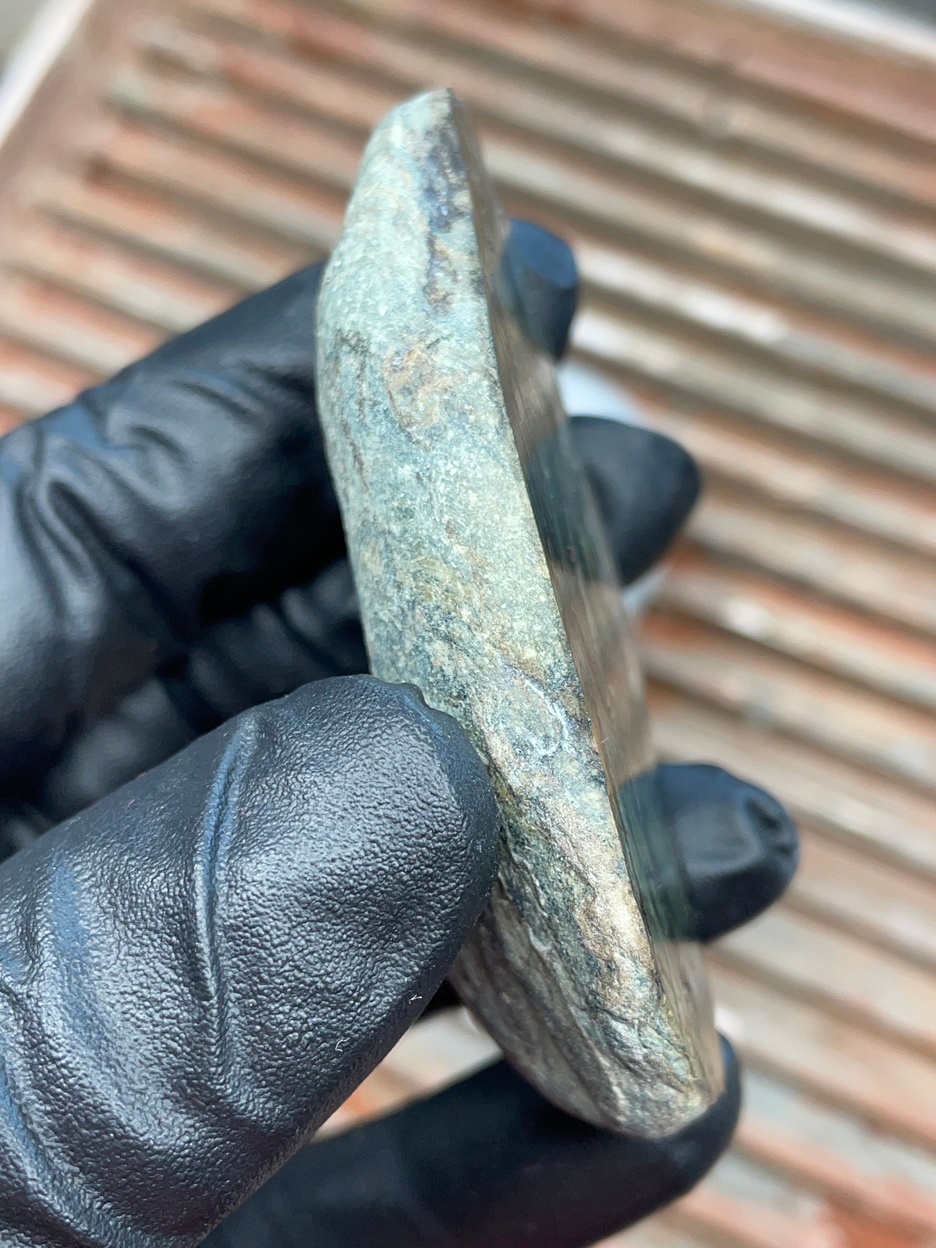 StoneBorn Creations | Polished Vermont Greenstone Slab — Flowing Forest Bands + Quartz Seam