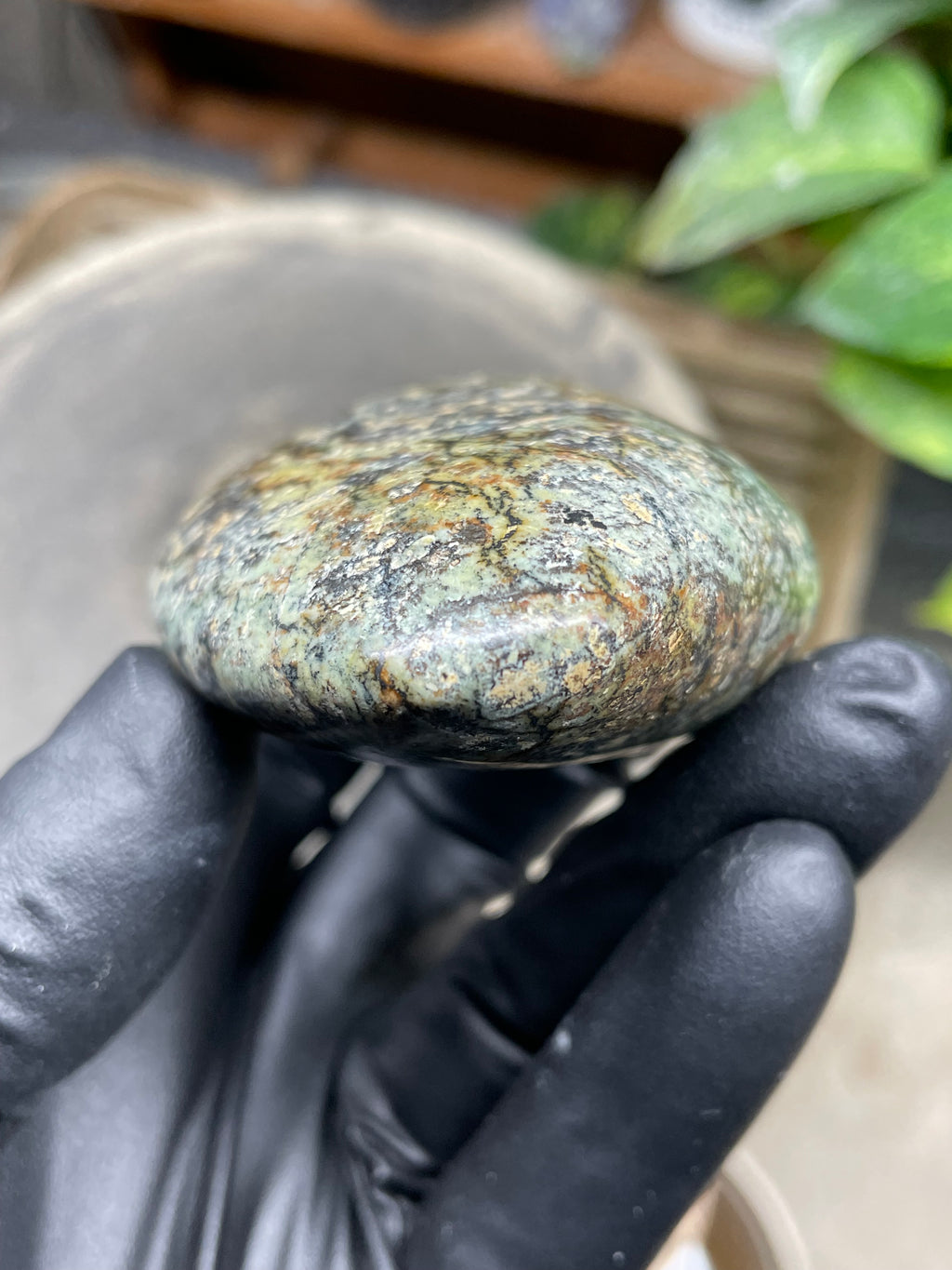 StoneBorn Creations Hand-Polished Vermont Serpentine Freeform with Moss Green Matrix, Earthy Iron Tones and Natural Organic Patterning