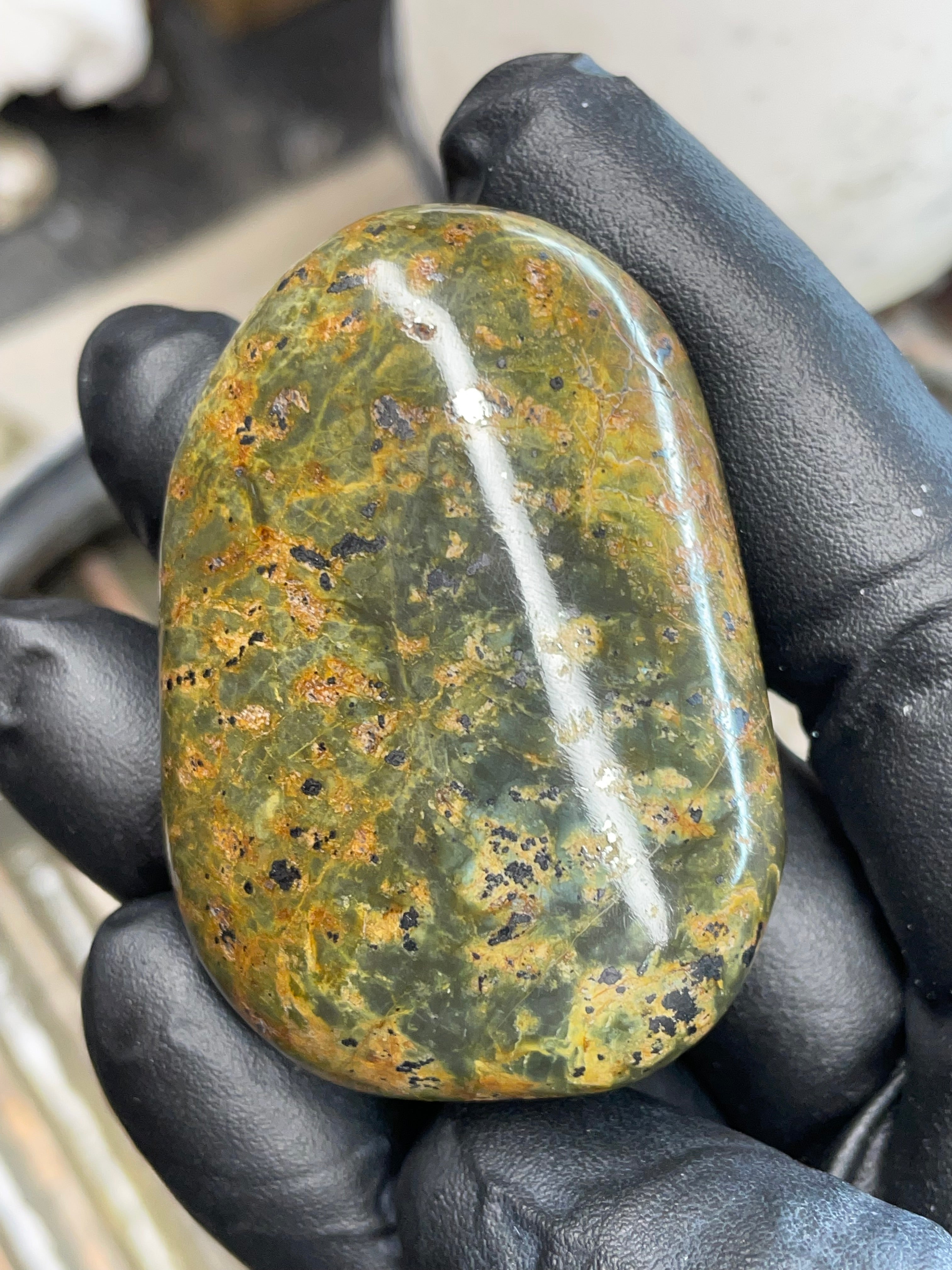 Green Serpentine with Magnetite — Hand-Polished Freeform Stone