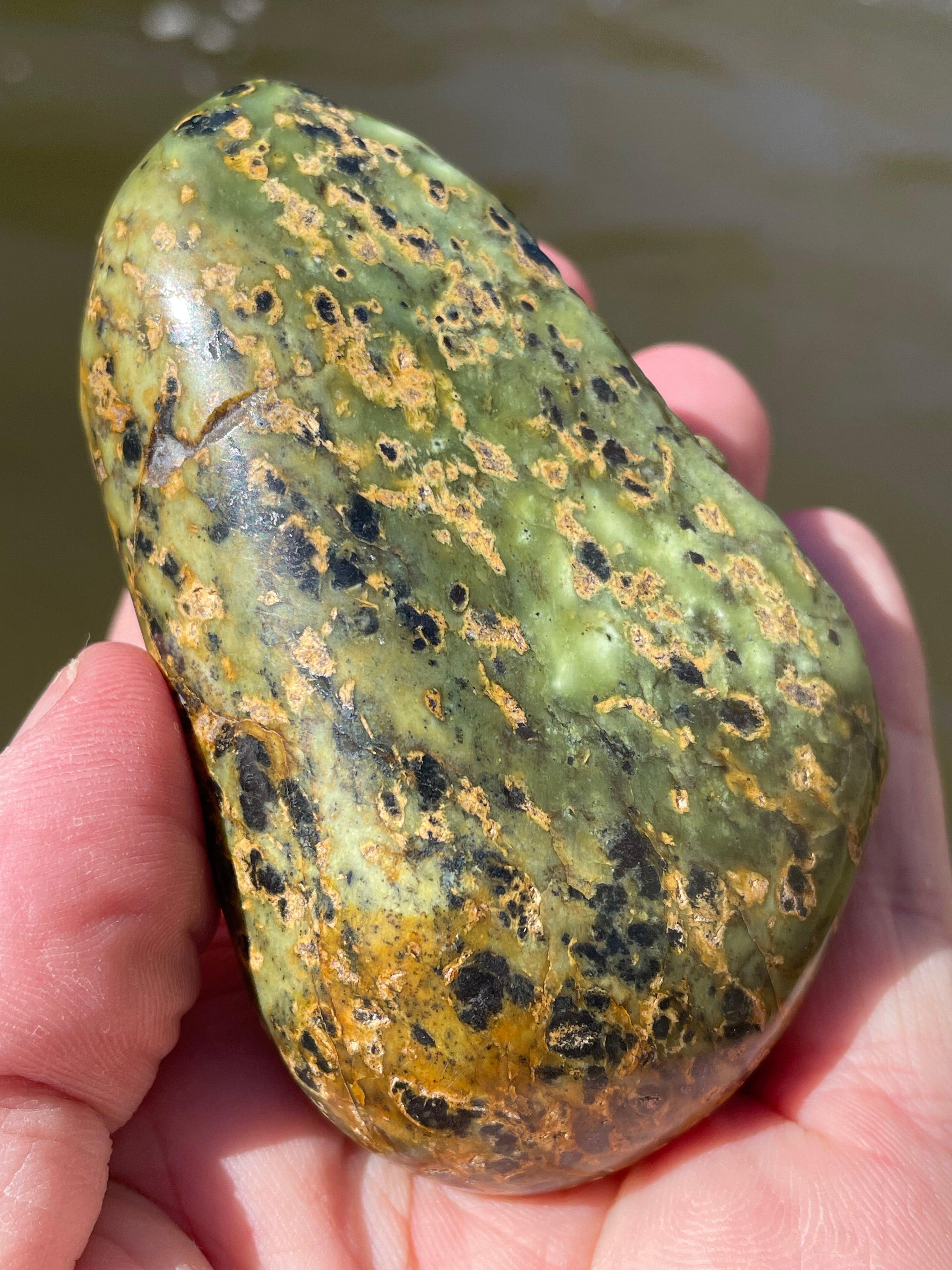 StoneBorn Creations Hand-Polished Vermont Serpentine with Black Inclusions, Golden Earth Matrix, and Natural Freeform Finish