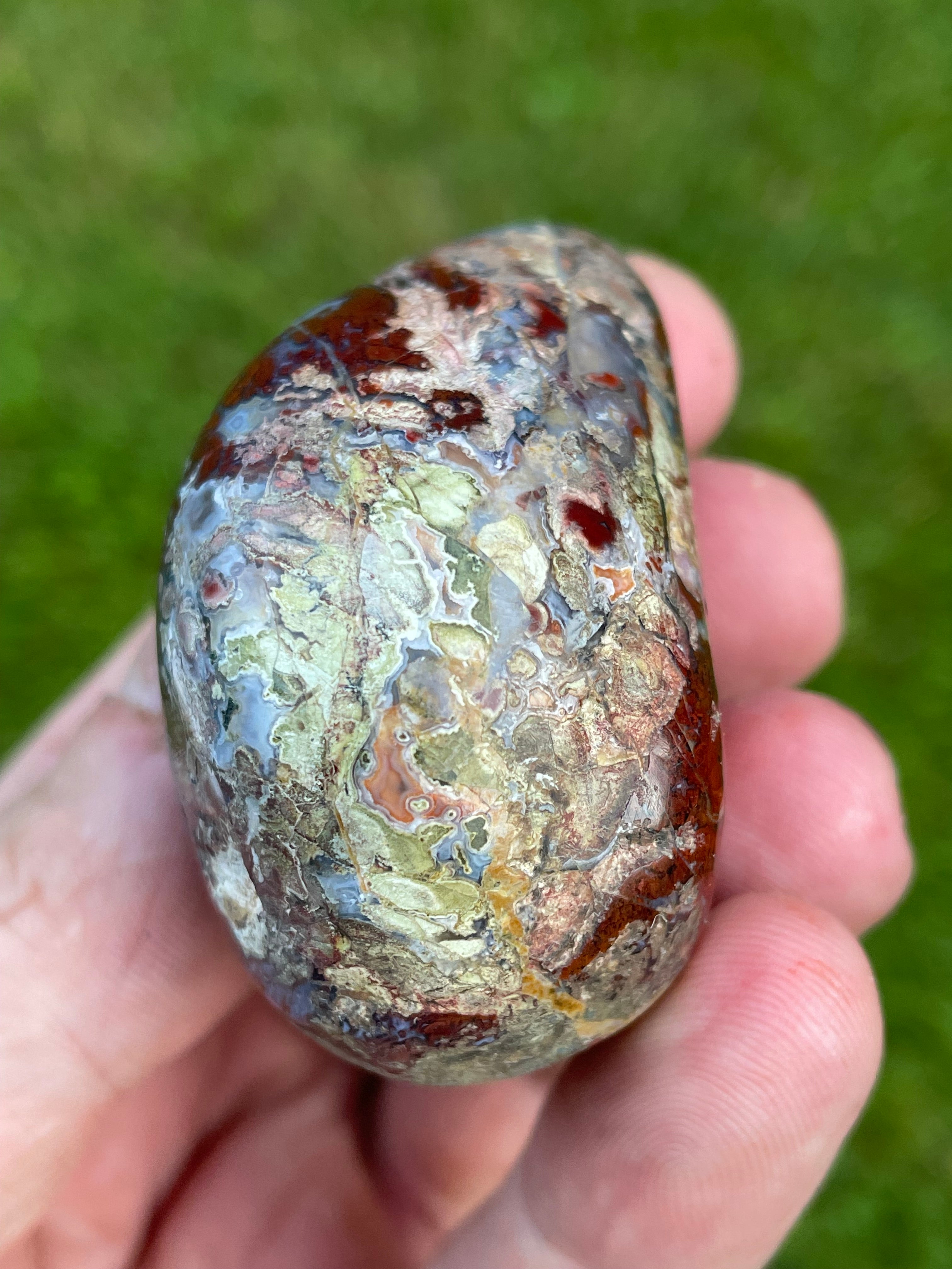 StoneBorn Creations Hand-Polished Brecciated Jasper Freeform with Crimson Red Chalcedony, Natural Quartz Veins & Earth-Toned Matrix