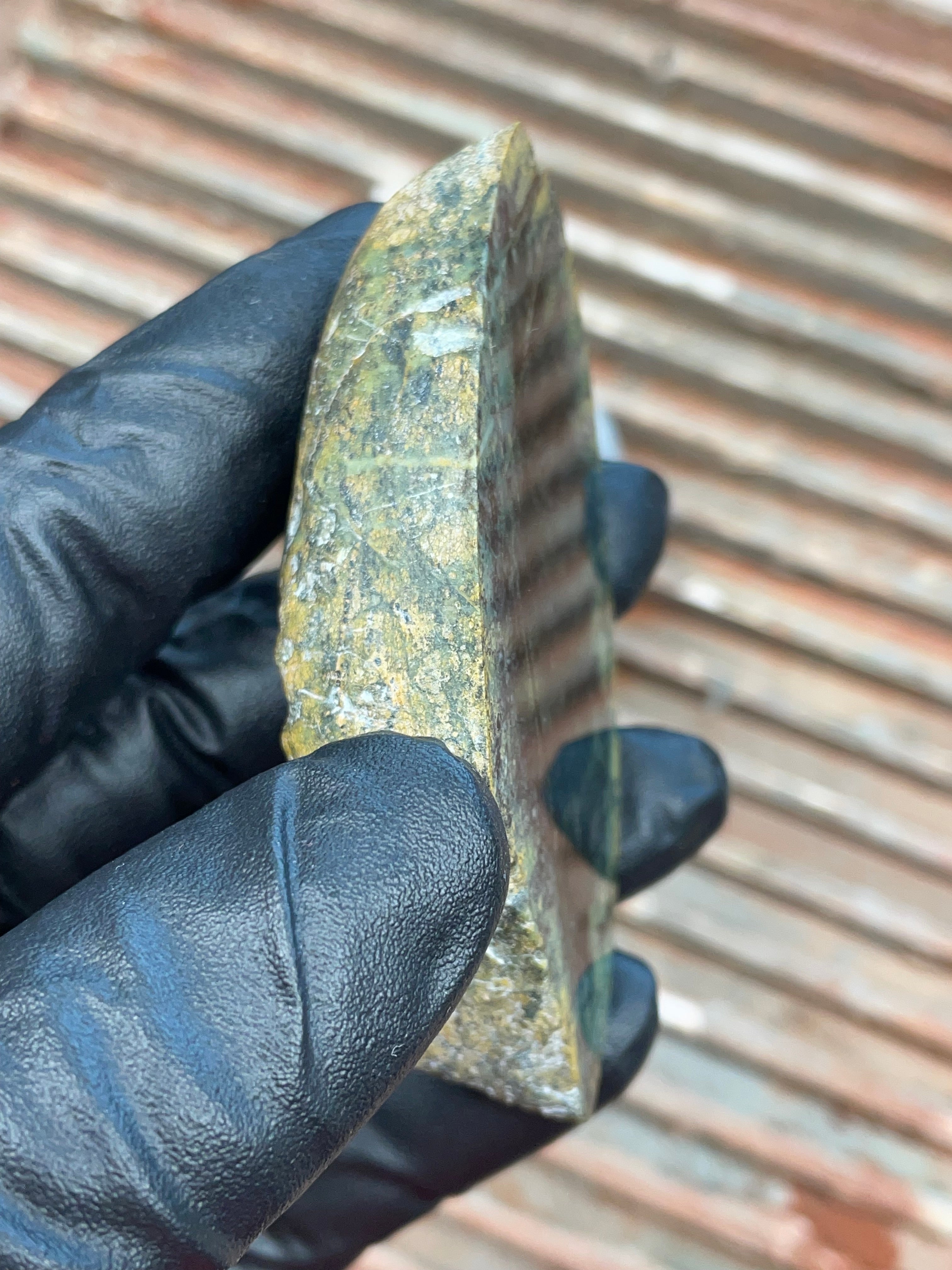 StoneBorn Creations | Polished Vermont Greenstone Slab — Dark Forest Green with Golden Weathered Rind