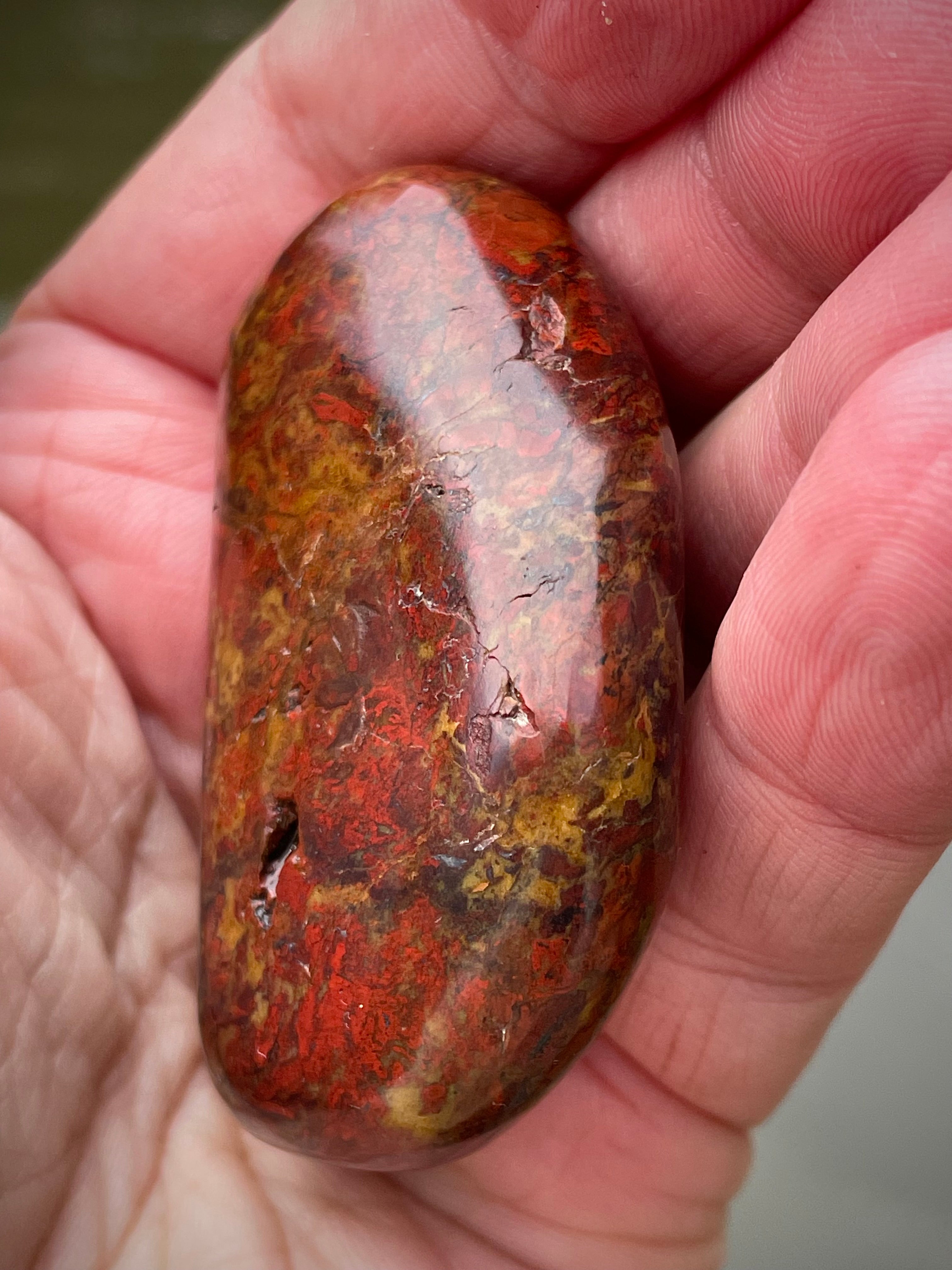 🌋 Polished Red Jasper – Fireburst Pattern (Hand-Collected & Polished)