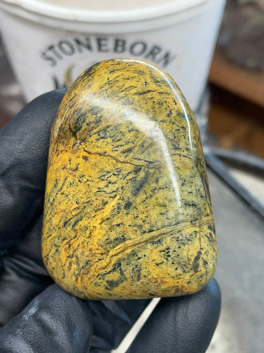 Hand-Polished Golden Serpentine | One-of-One River Stone