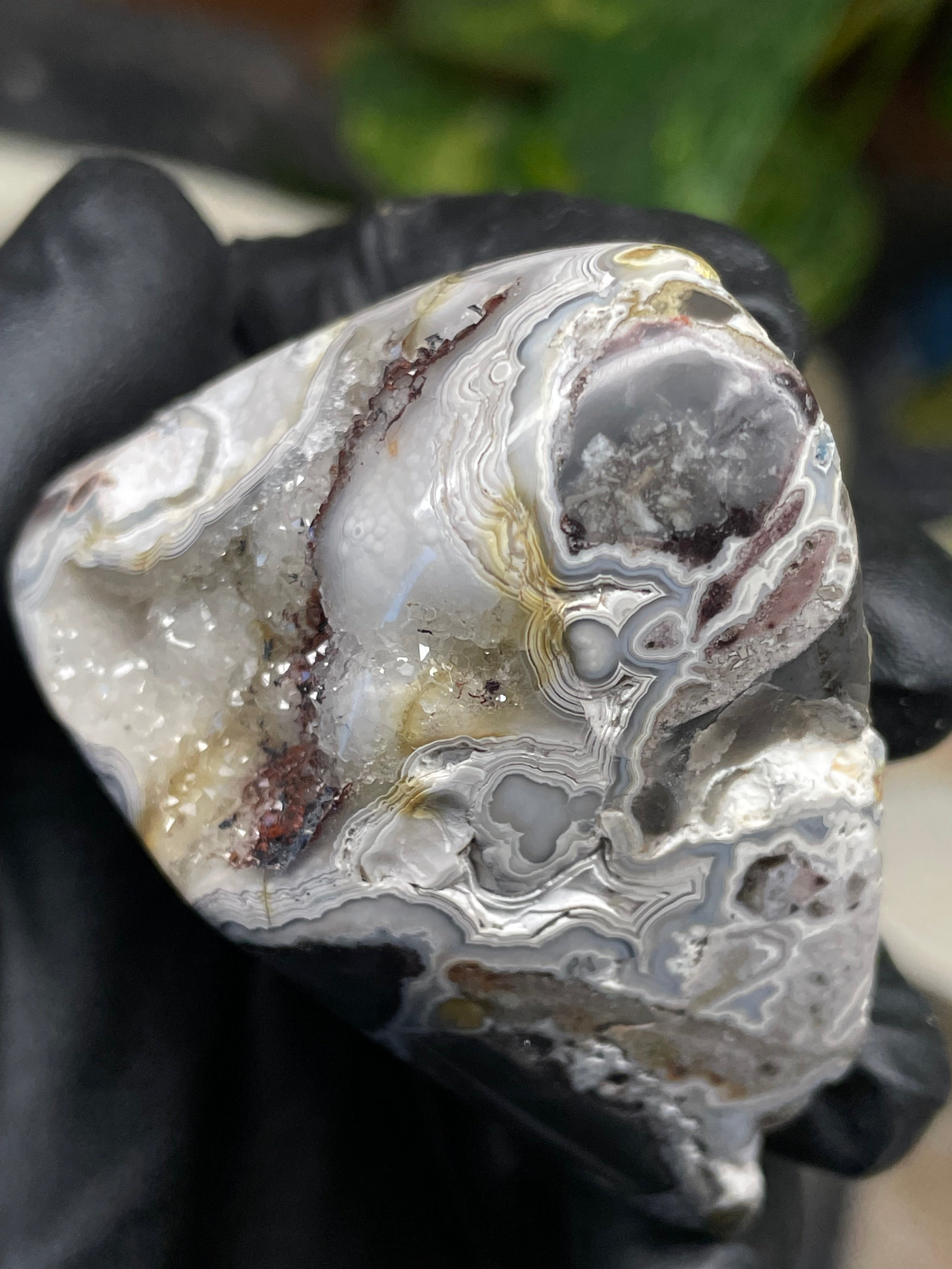 StoneBorn Creations Hand-Polished Agate Freeform with Raw Side & Crystal Pockets