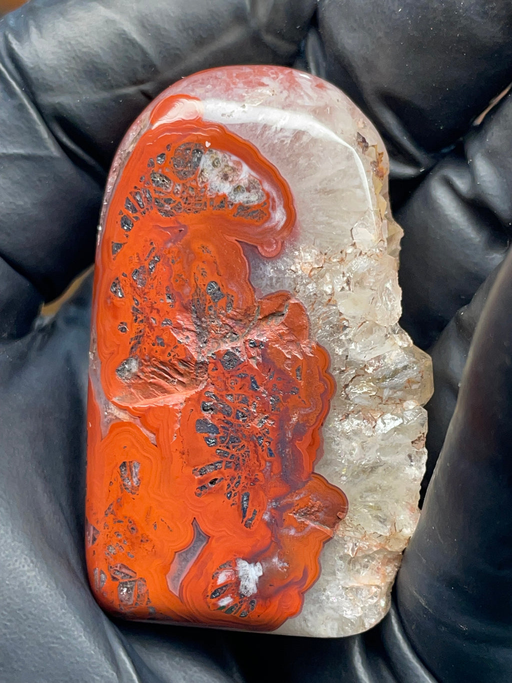 Fire-Pattern Agate with Quartz Pocket | Hand-Polished StoneBorn Creation
