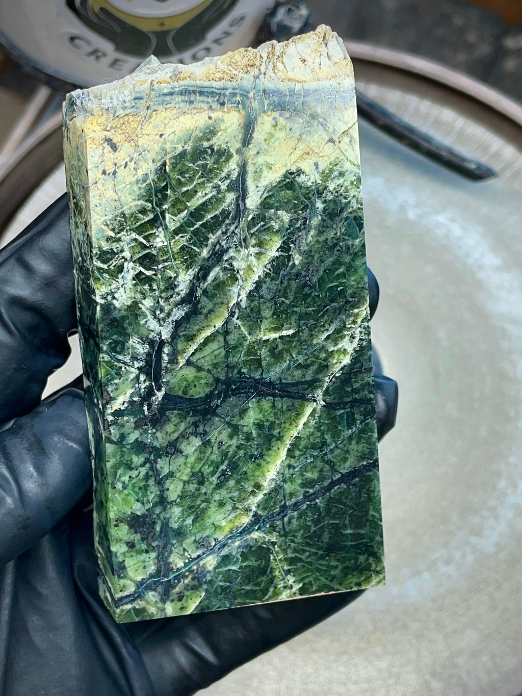 Hand-Polished Green Serpentine Slab with Natural Veining | StoneBorn Creations