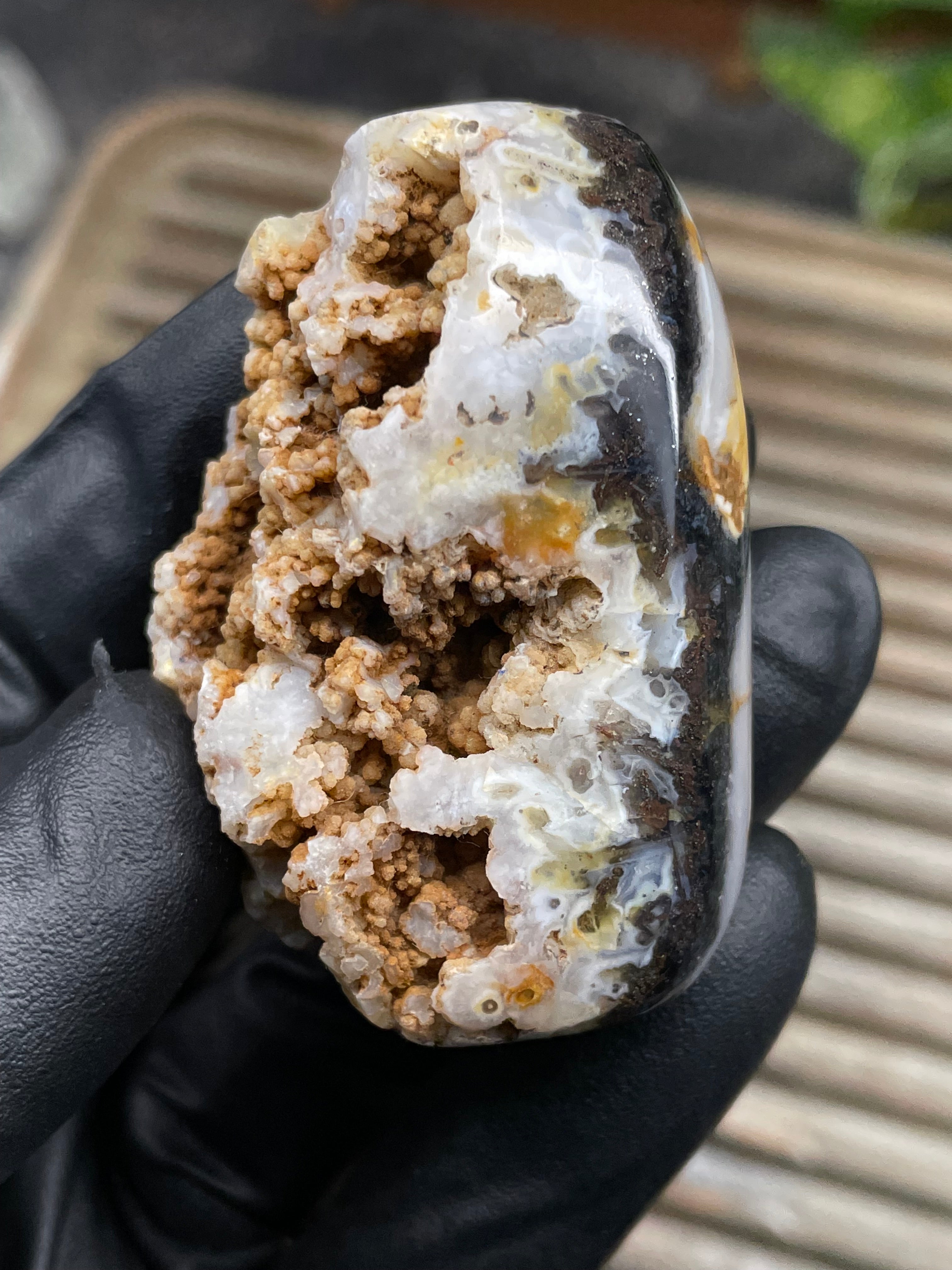 StoneBorn Creations Hand-Polished Crystal Pocket Agate Freeform | Raw Druzy Crown | Natural Chalcedony & Earth Tones