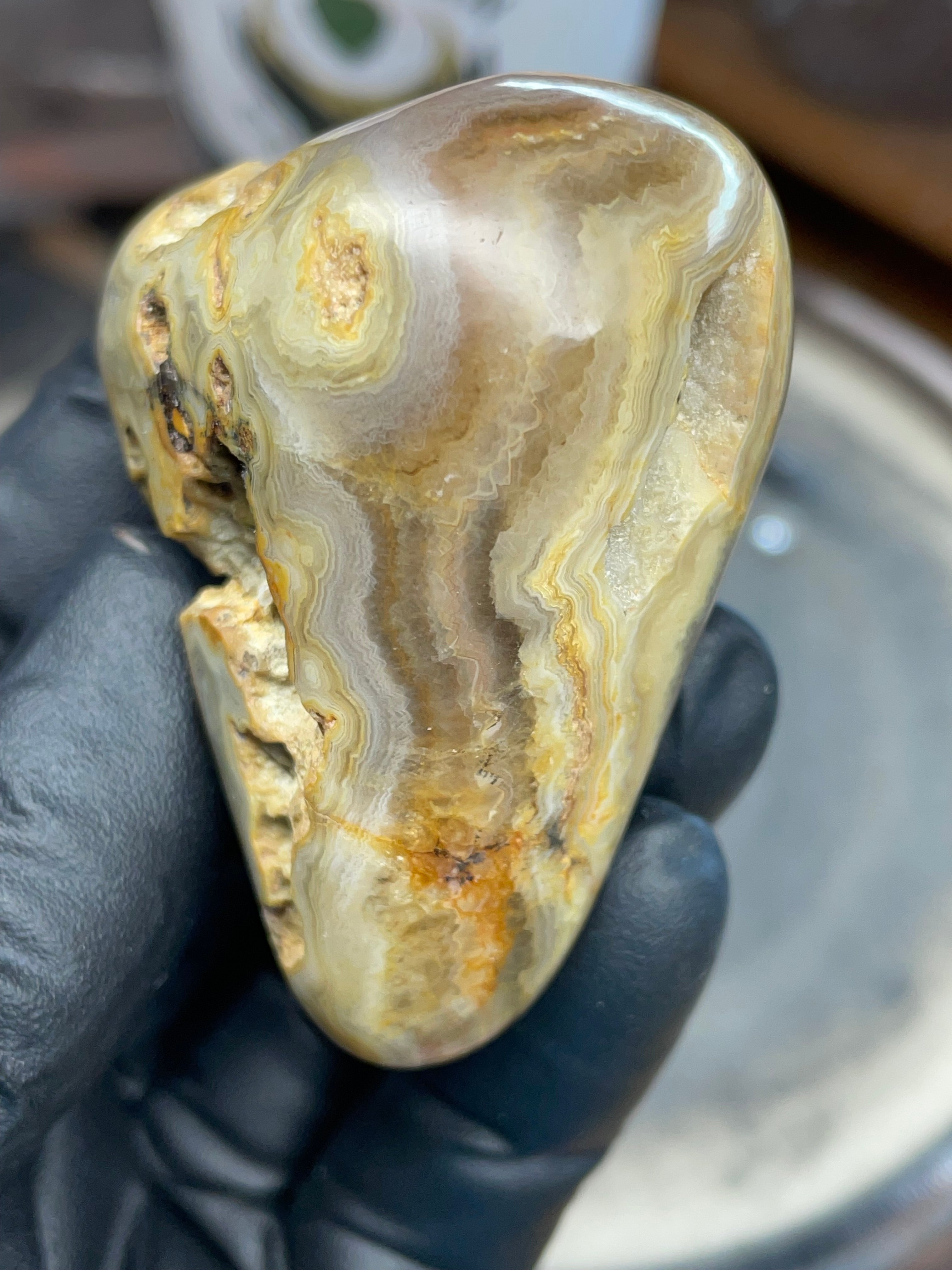 Hand-Polished Banded Agate with Natural Cavities