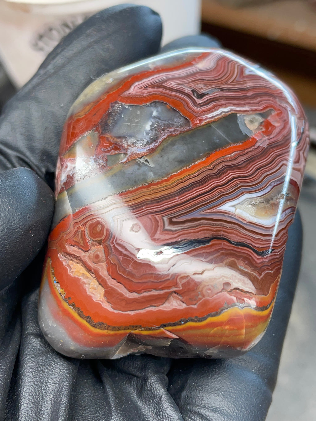StoneBorn Creations – Hand Polished Crazy Lace Agate – Double Sided Fire Banding