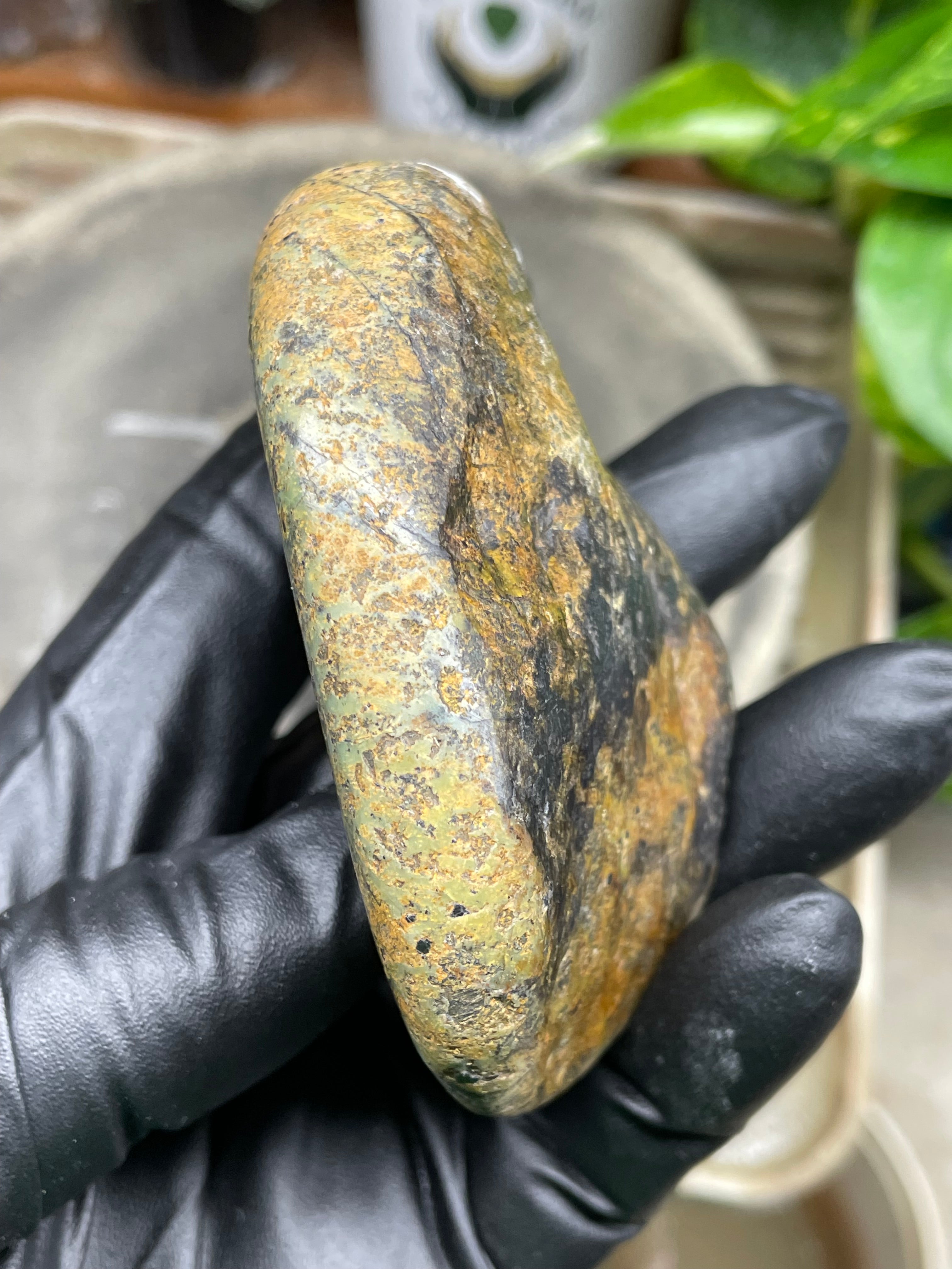 StoneBorn Creations Hand-Polished Vermont River Stone Pair – Rounded Freeform Halves with Natural Raw Backs & Deep Green Interior Patterns