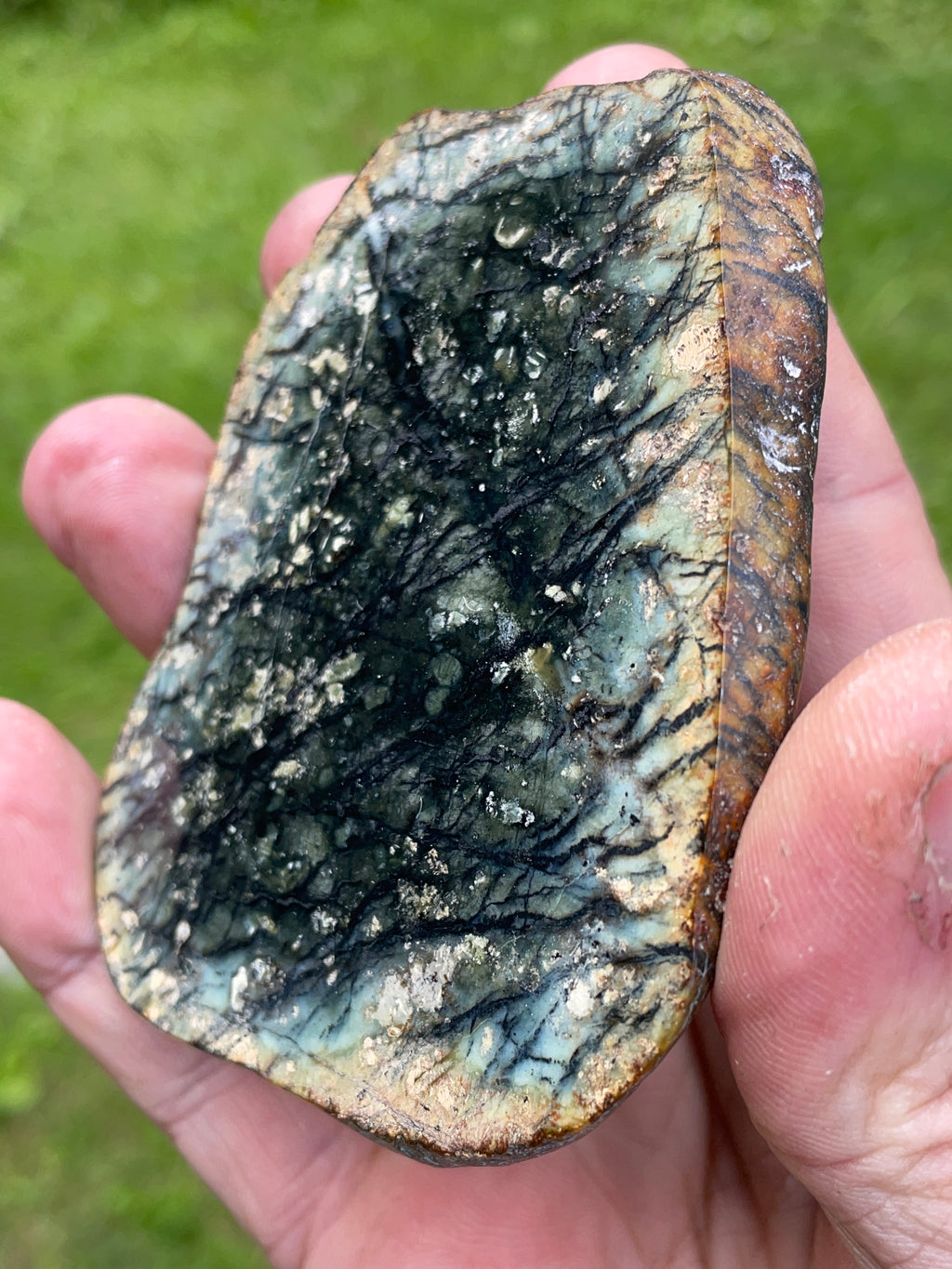 StoneBorn Creations – Hand-Polished Dark Green & Black Dendritic Mystery Stone | Natural Matching Pair