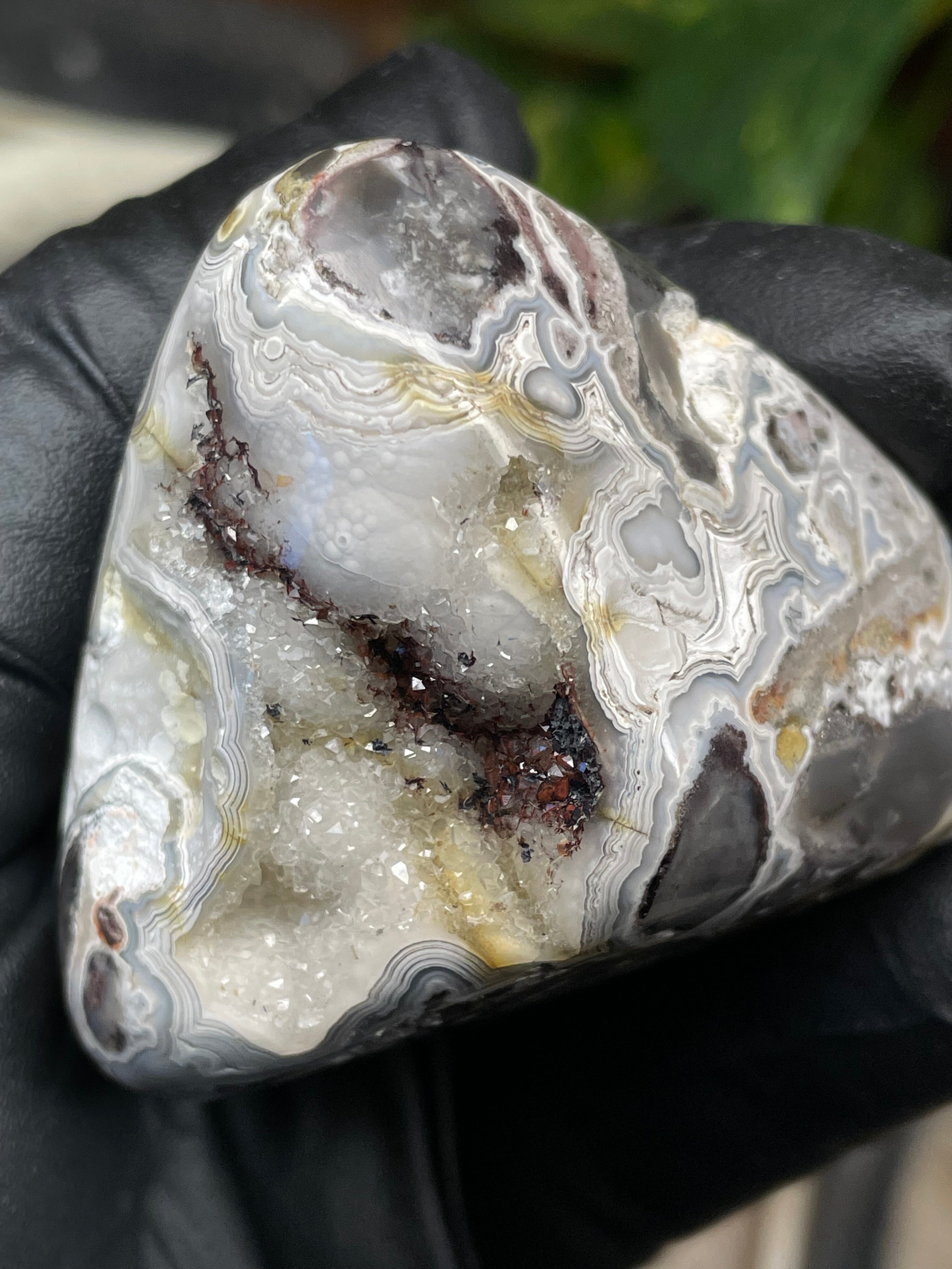 StoneBorn Creations Hand-Polished Agate Freeform with Raw Side & Crystal Pockets