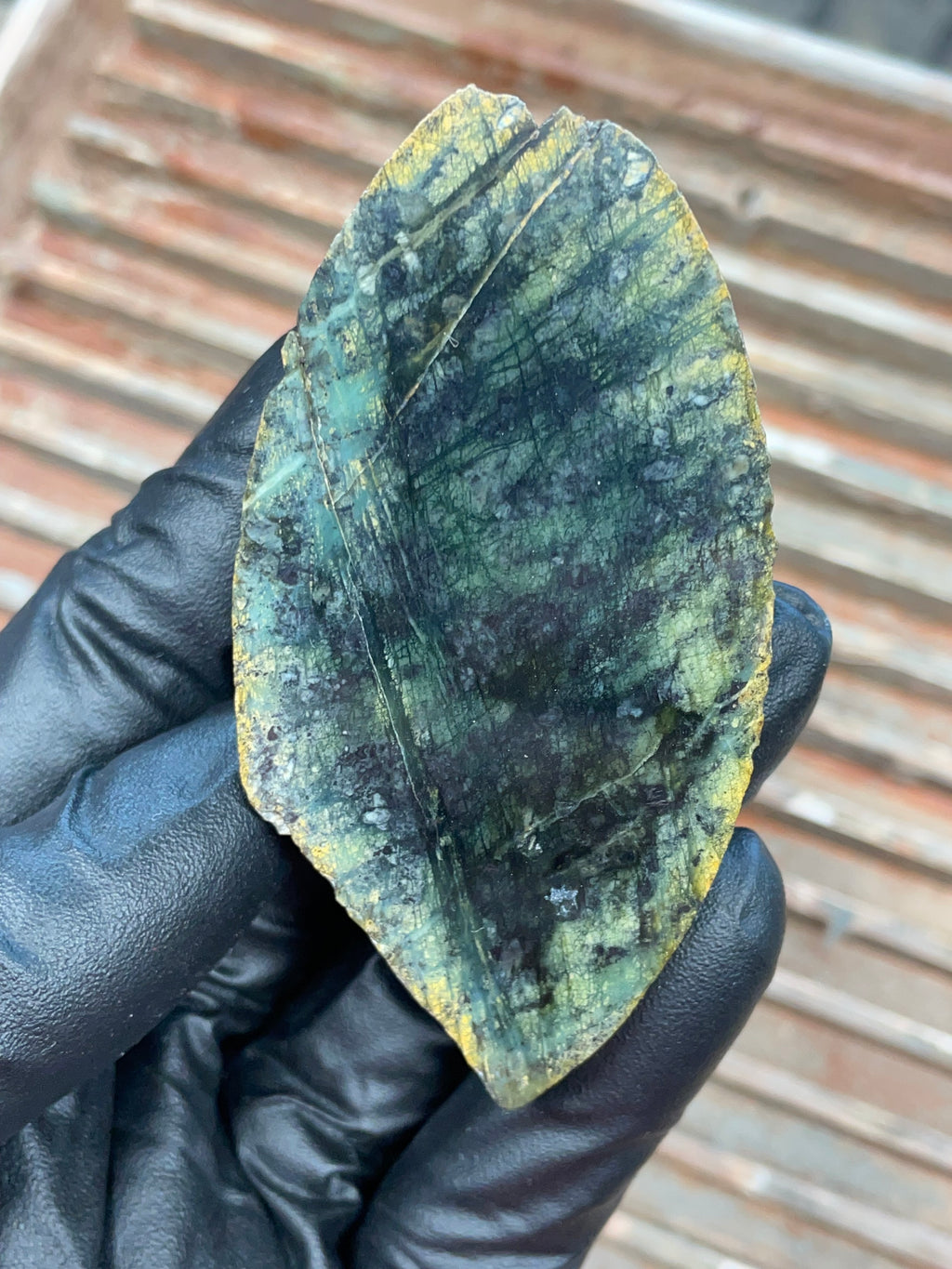 StoneBorn Creations | Polished Vermont Greenstone Slab — Dark Forest Green with Golden Weathered Rind