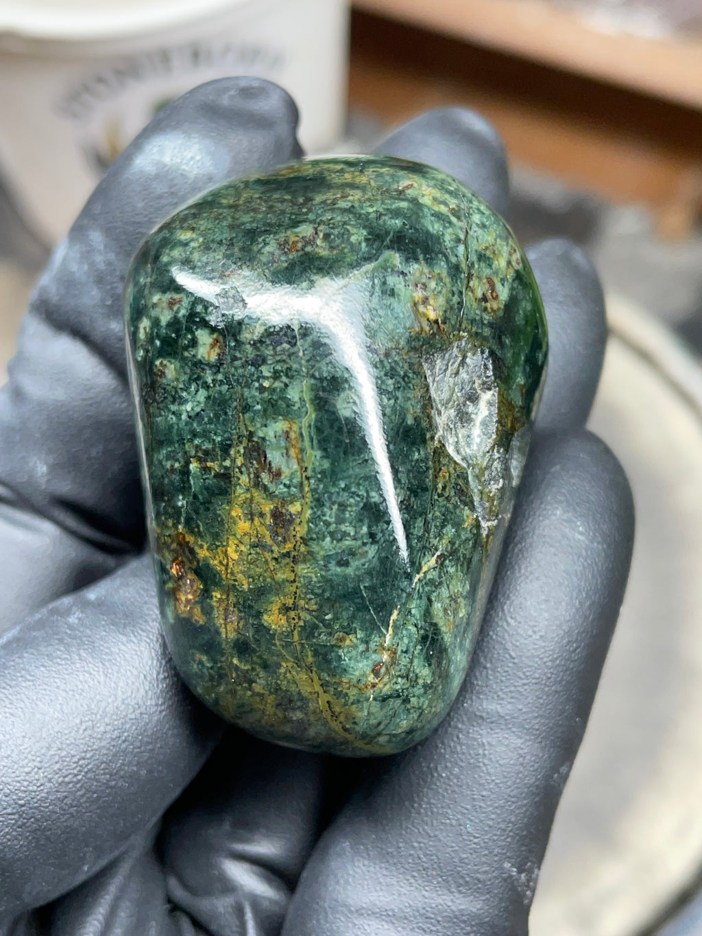StoneBorn Creations Hand-Polished Vermont Serpentine with Deep Forest Greens, Golden Veining & Natural Mineral Inclusions