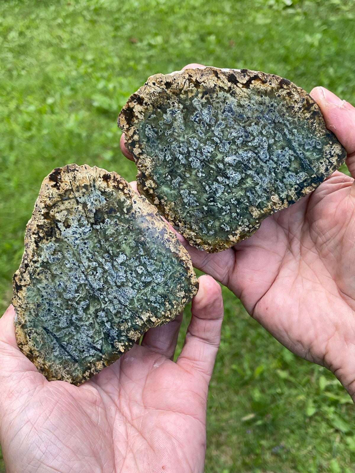 StoneBorn Creations – Natural Green Serpentine Matching Slab Pair | Earthy Green Mineral Patterns