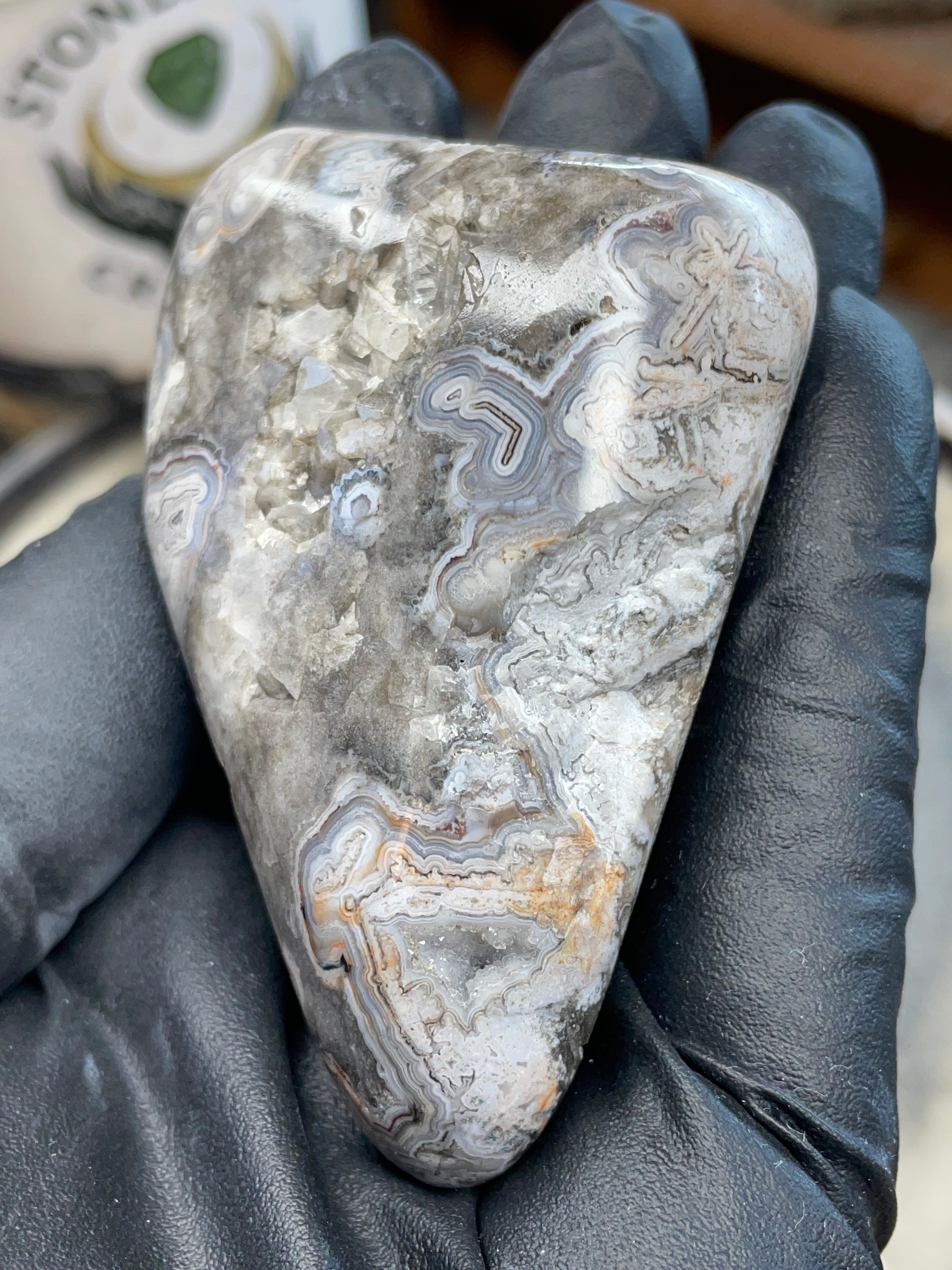 StoneBorn Creations | Hand-Polished Lace Agate with Natural Quartz Crystal Pockets