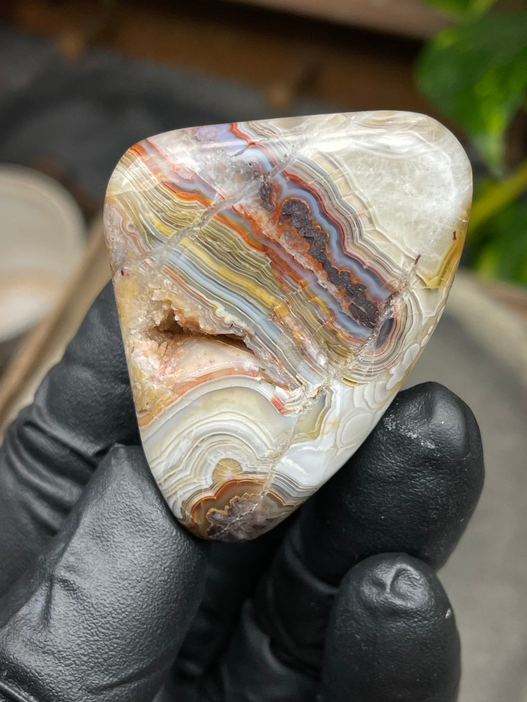 Hand-Polished Banded Agate with Natural Druzy Pocket, Layered Earth Tones & Full 360° Finish