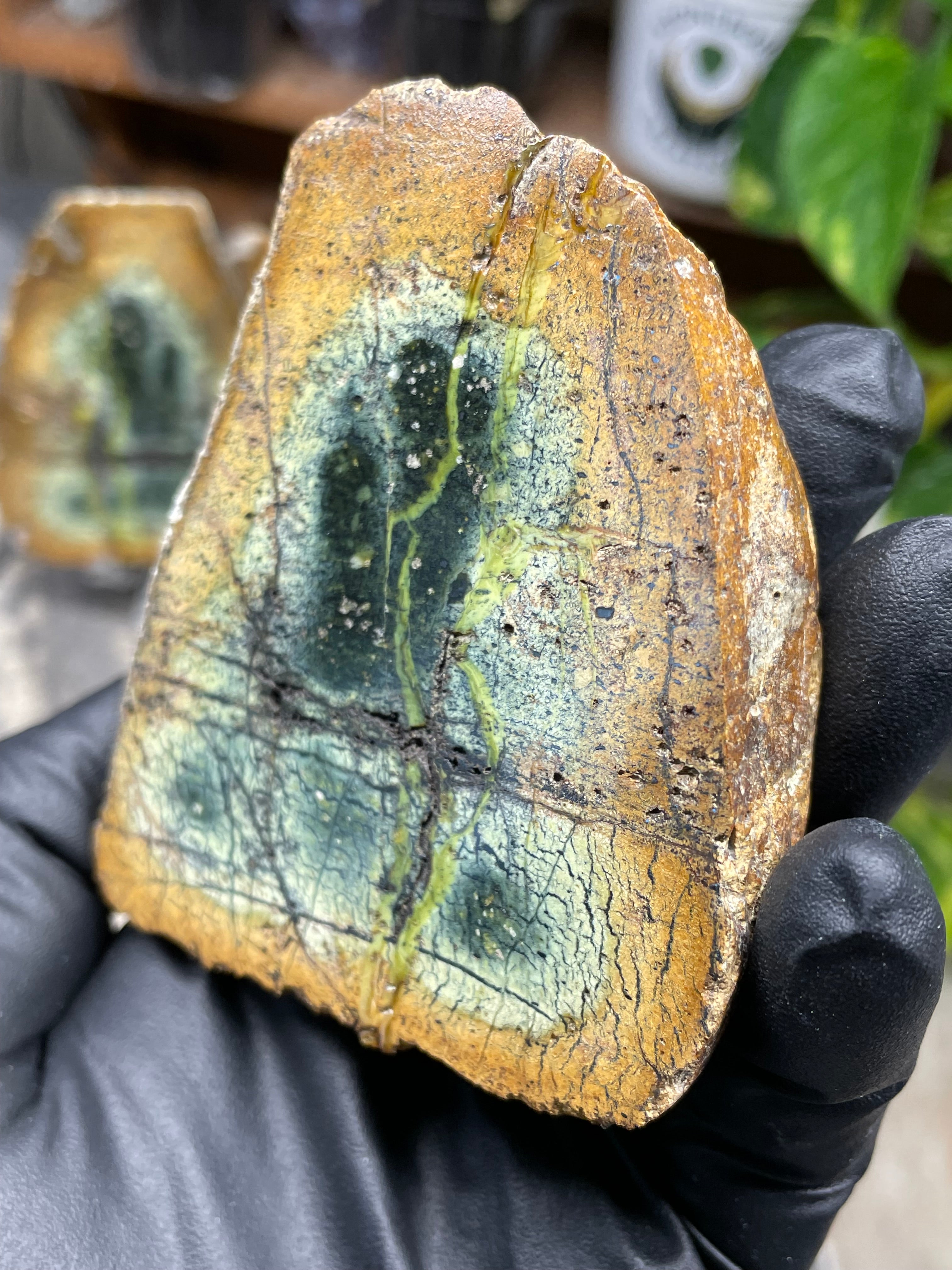 StoneBorn Creations Hand-Polished Vermont Serpentine Pair – River-Cut Matching Halves with Green Mineral Veins & Natural Fracture Patterns